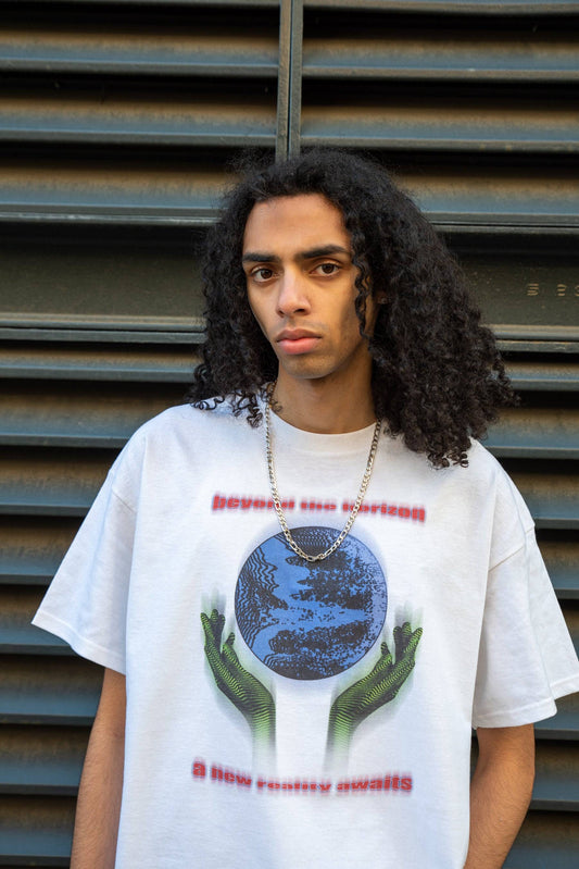Short Sleeved T-shirt in White with Jazz Cup Print