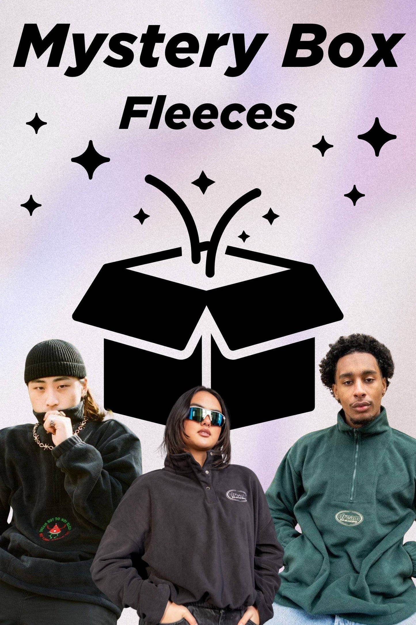 Fleece Mystery Box 2.0 - Custom Fleece Mystery Boxes featuring assorted embroidered fleeces in various styles for men and women.