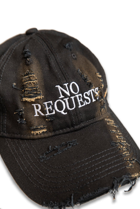 Distressed Cap with "No Requests" Embroidery - Black/Brown