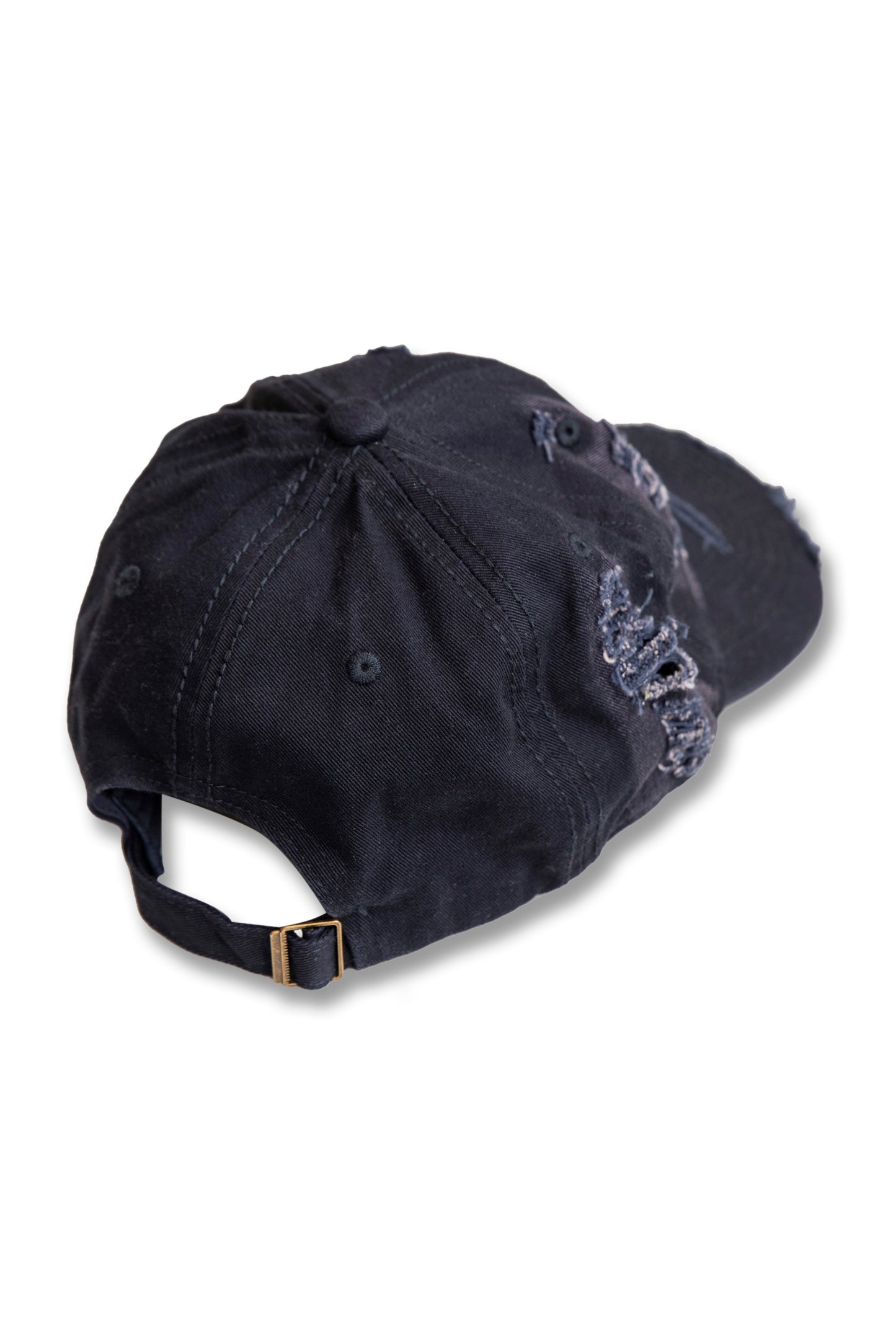 Distressed Cap with One More Tune Embroidery in Navy