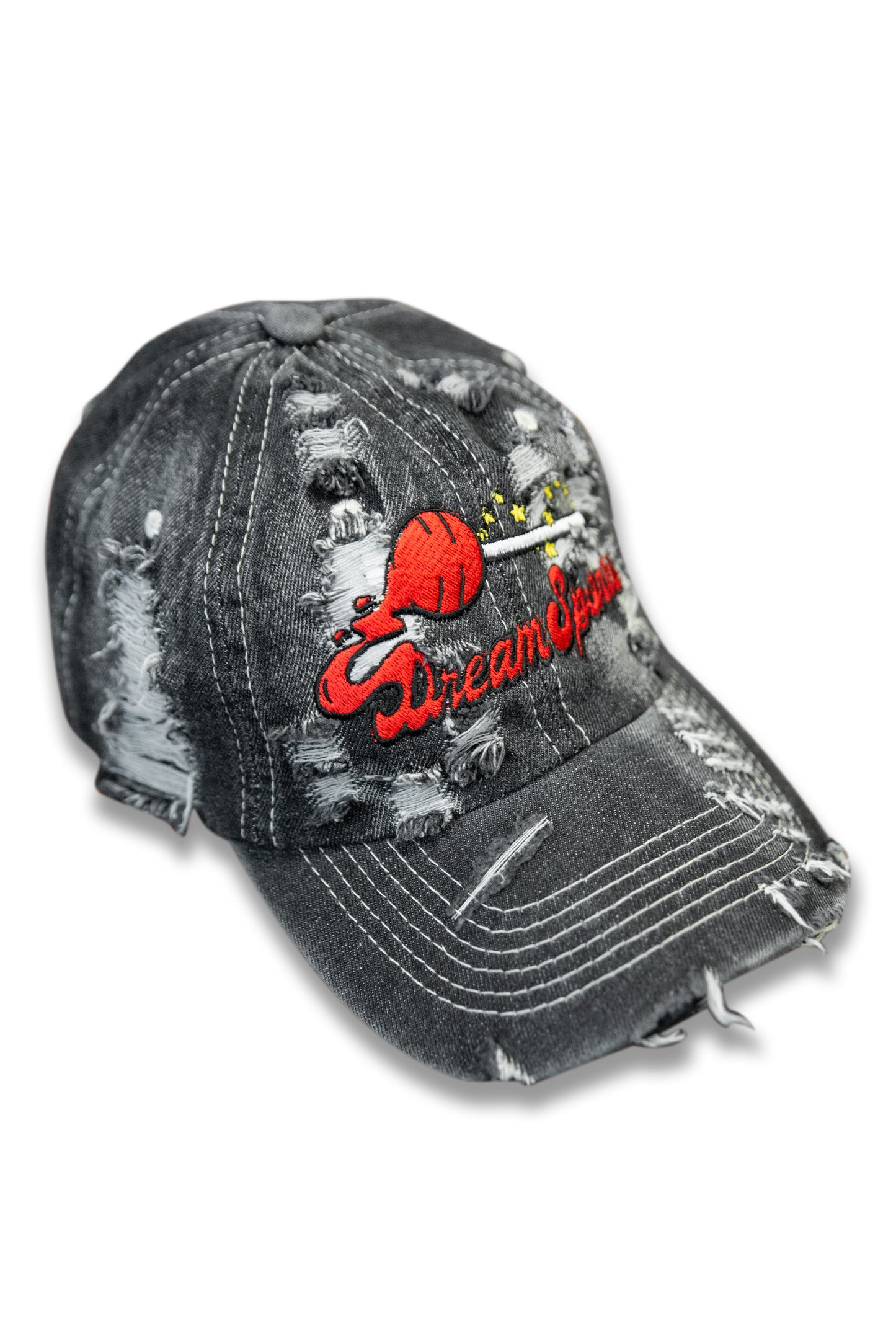 Cap In Black Y2K Distressed Denim Lollipop Embroidery