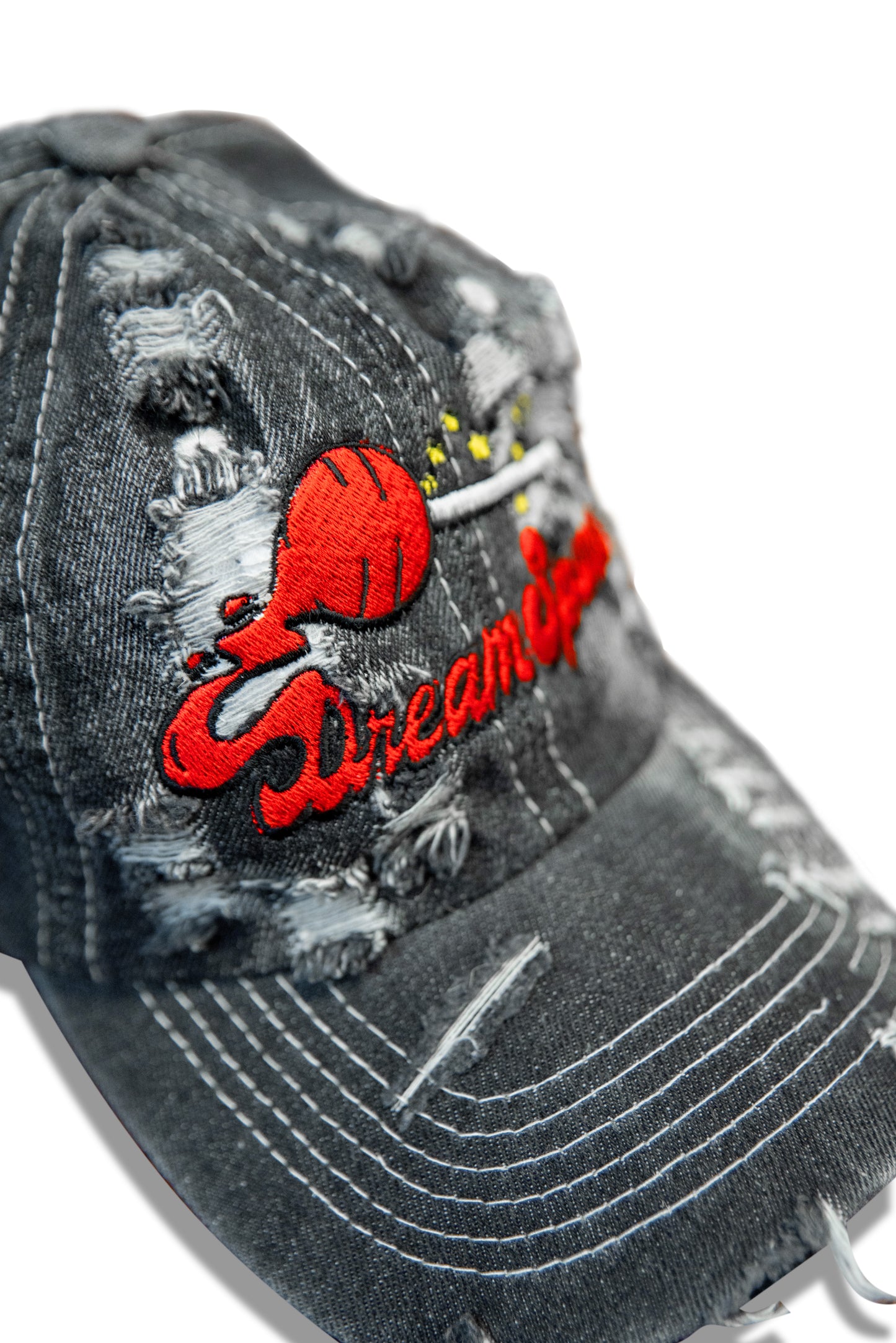Cap In Black Y2K Distressed Denim Lollipop Embroidery