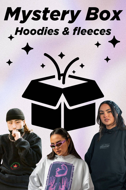 Fleece & Hoodie Mystery Box 2.0 - Shop Now featuring stylish models in embroidered and graphic hoodies and fleeces. Apparel & Accessories mystery box.