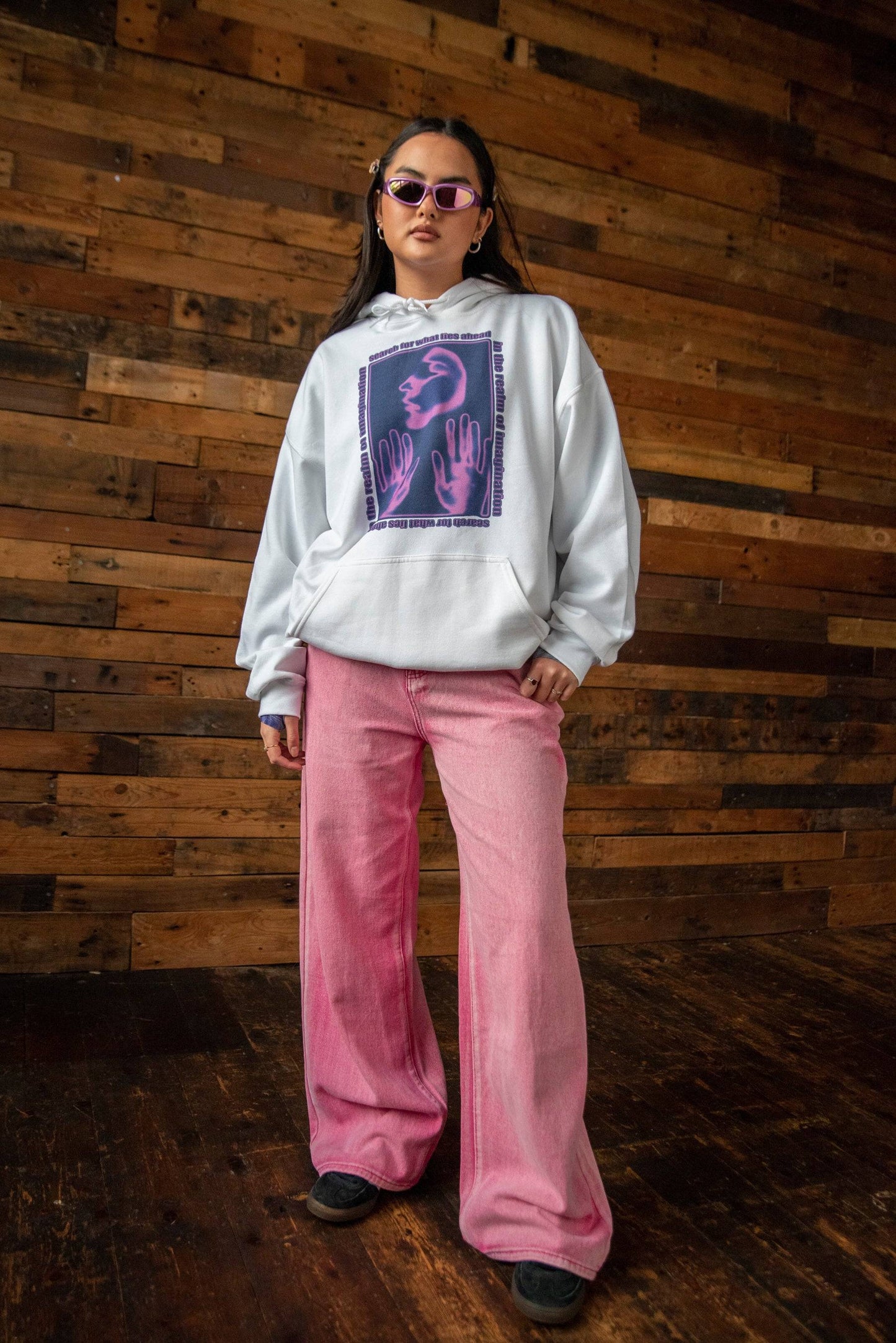 Hoodie in White With The Realm of Imagination Print