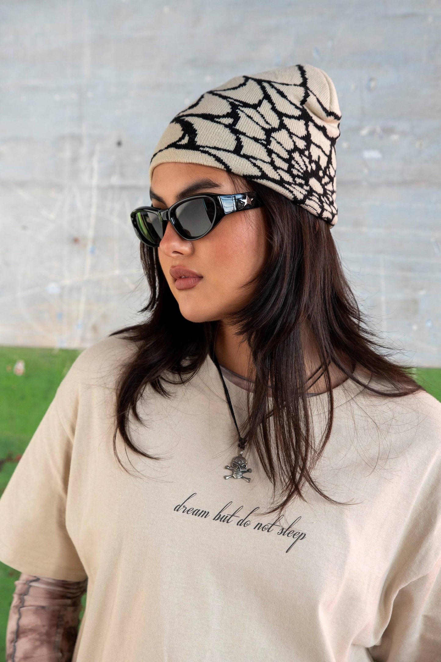 Close-up of Sand T-shirt Dragon Print - Chinese Dragon T-shirt showing front logo text and soft cotton texture, perfect for everyday wear.