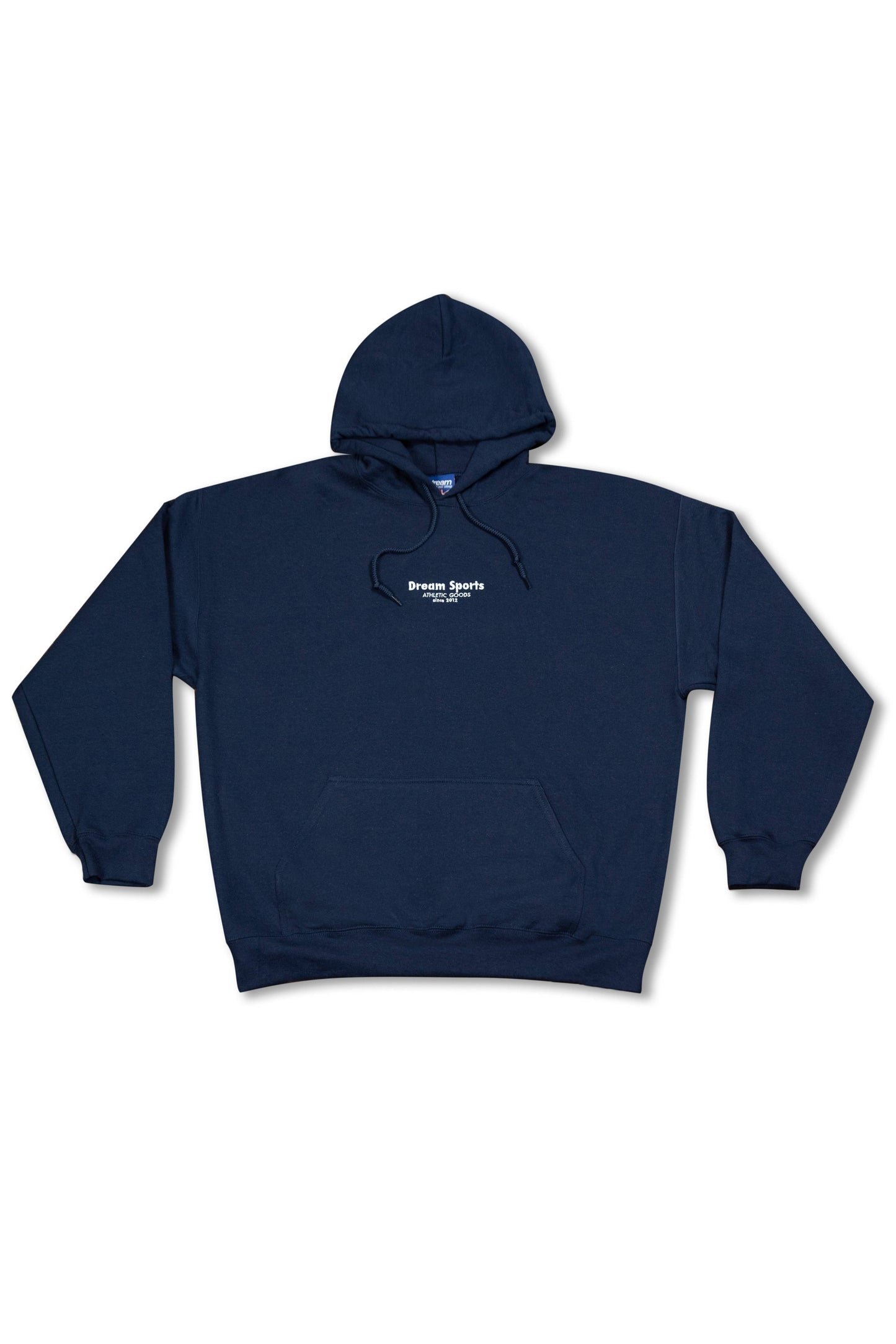 Navy hoodie with relaxed fit and tonal Dream Sports logo embroidery, made from heavyweight cotton for unisex wear in outerwear collections.