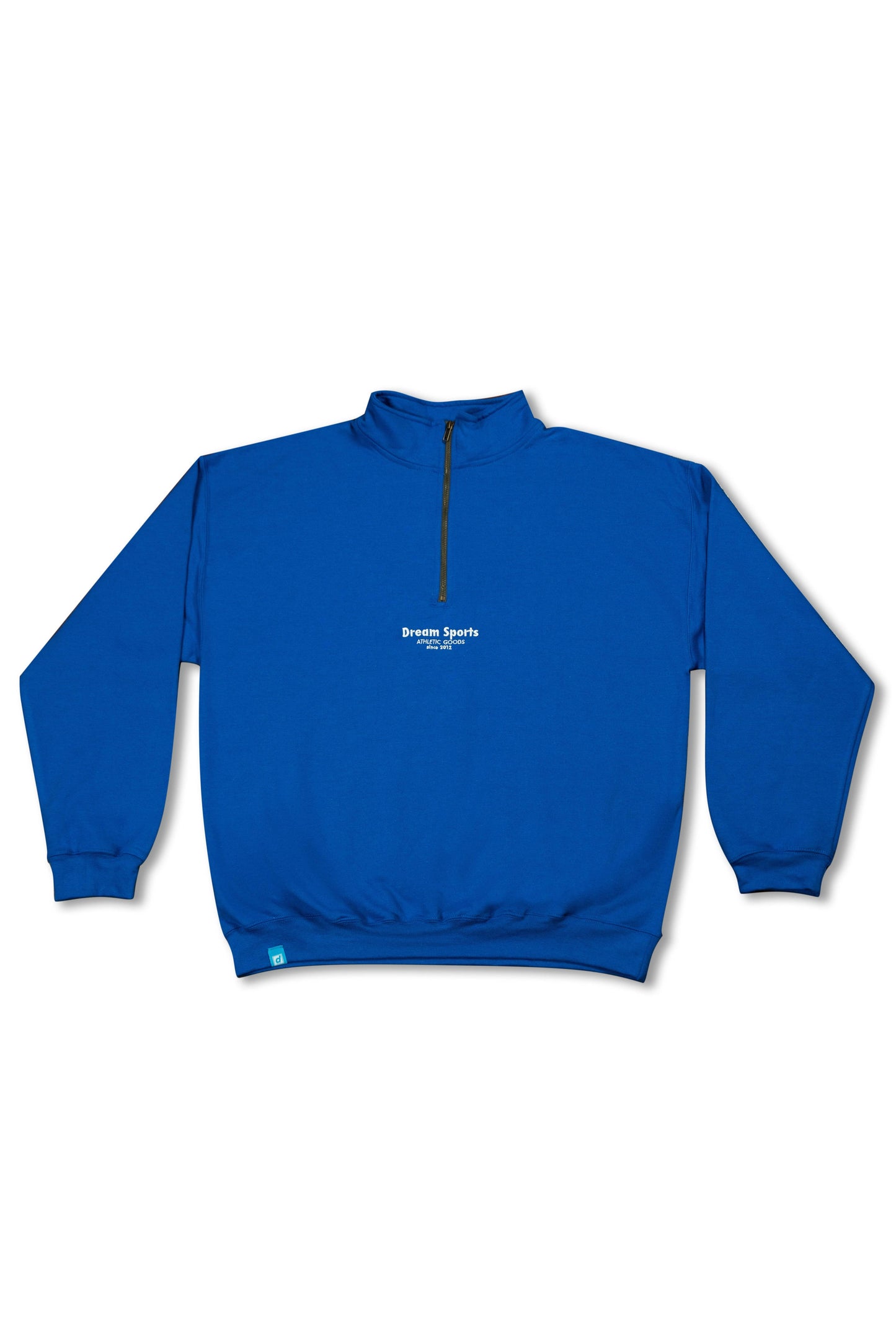 Unisex 1/4 zip sweatshirt in royal blue with relaxed fit and tonal Dream Sports logo embroidery, ideal for casual outerwear styling.