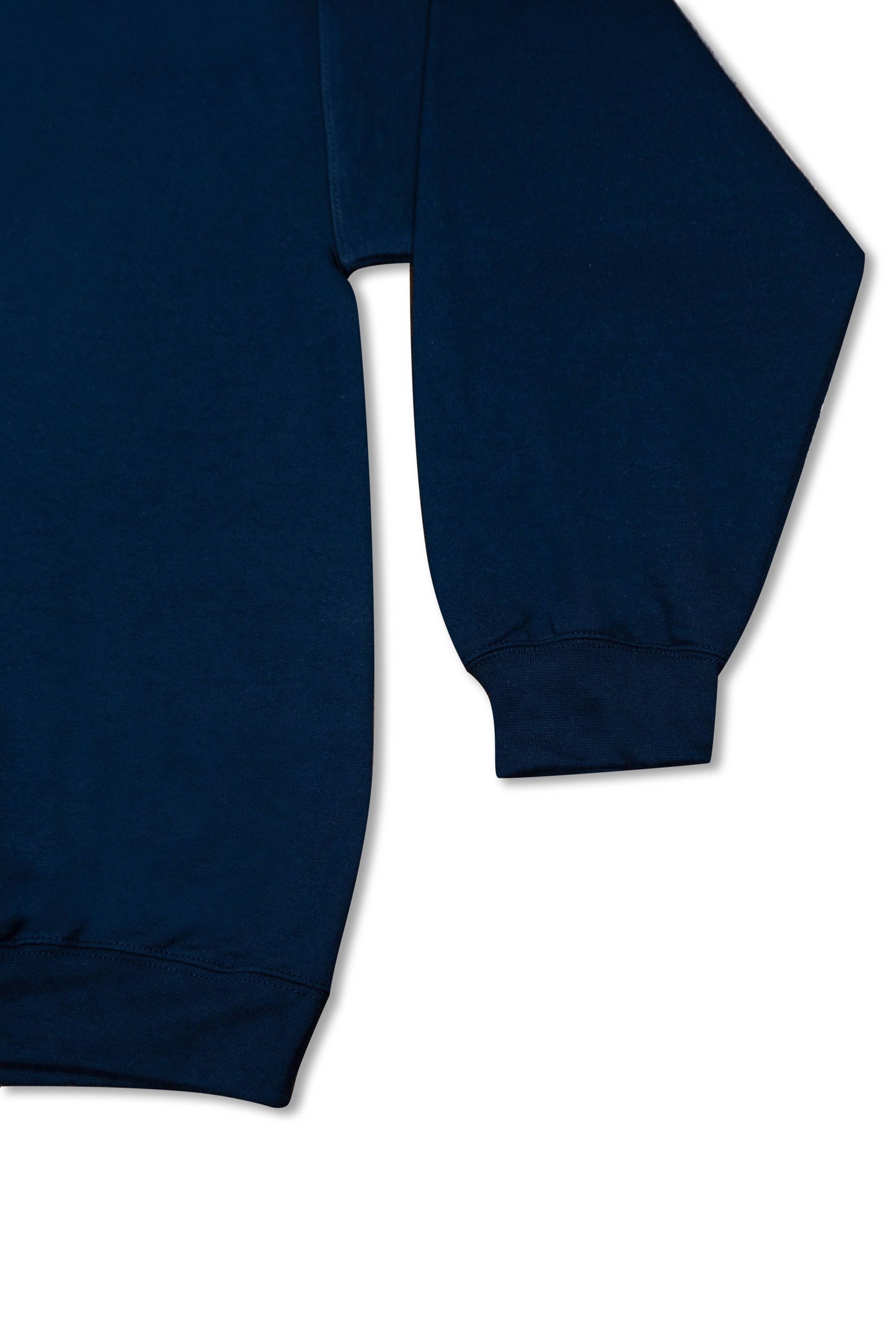 Sleeve and waistband detail of Navy 1/4 Zip Sweatshirt - Dream Sports | Heavyweight Cotton with ribbed cuffs for a snug fit.