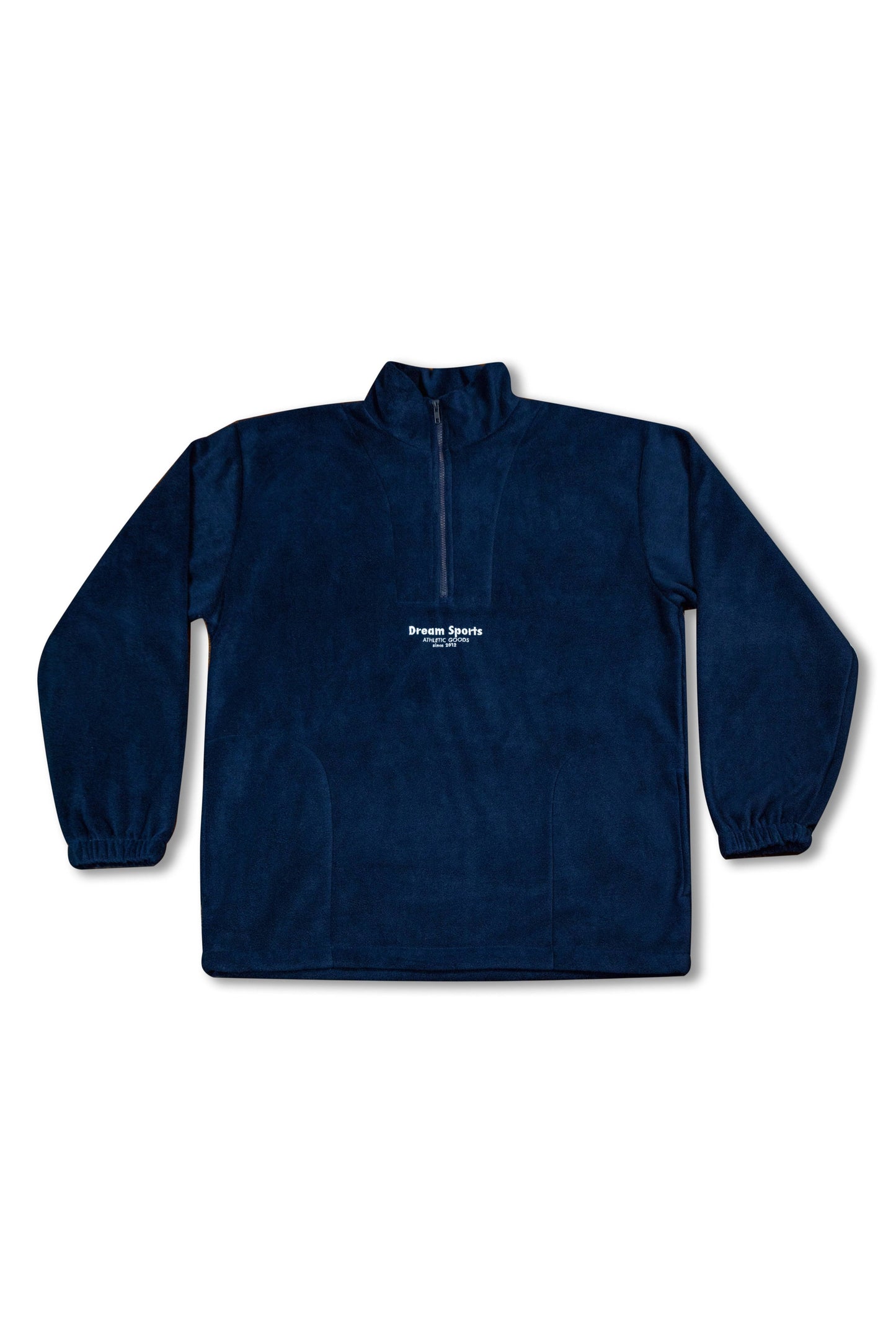 Navy 1/4 zip fleece with relaxed fit and tonal Dream Sports embroidery, heavyweight unisex outerwear for casual layering.