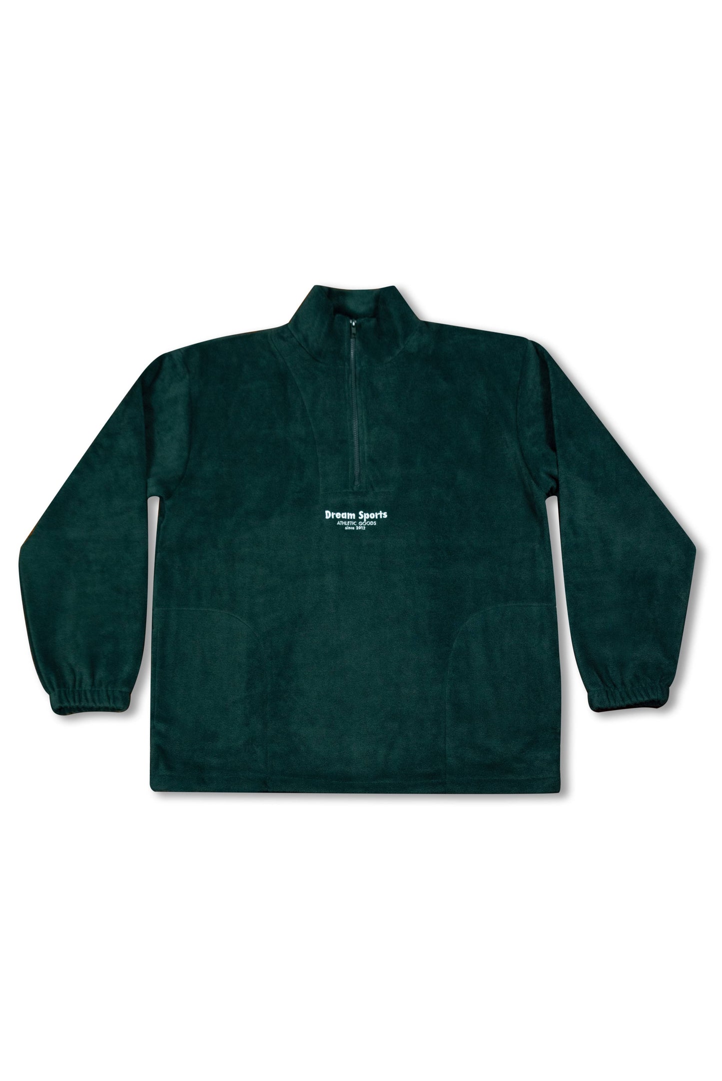 Unisex zip fleece in forest green with relaxed fit, featuring tonal Dream Sports logo embroidery on chest. Ideal for casual outerwear layering.