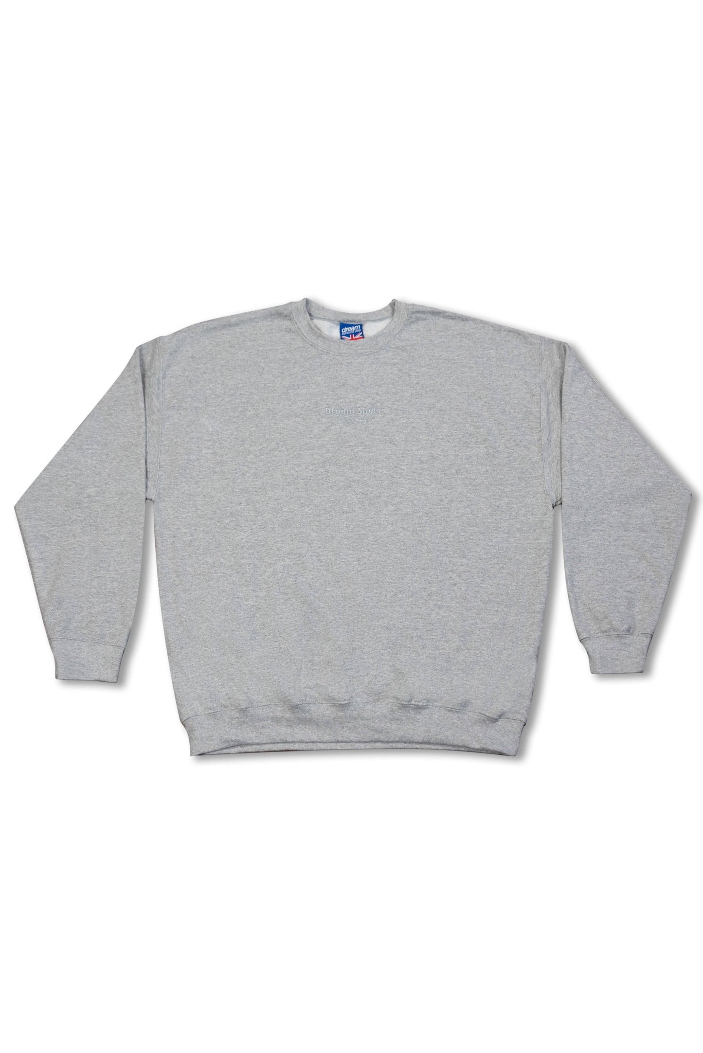 Heather Grey Sweatshirt - Dream Sports Embroidery, unisex heavyweight cotton with relaxed fit and ribbed cuffs, ideal for casual wear.