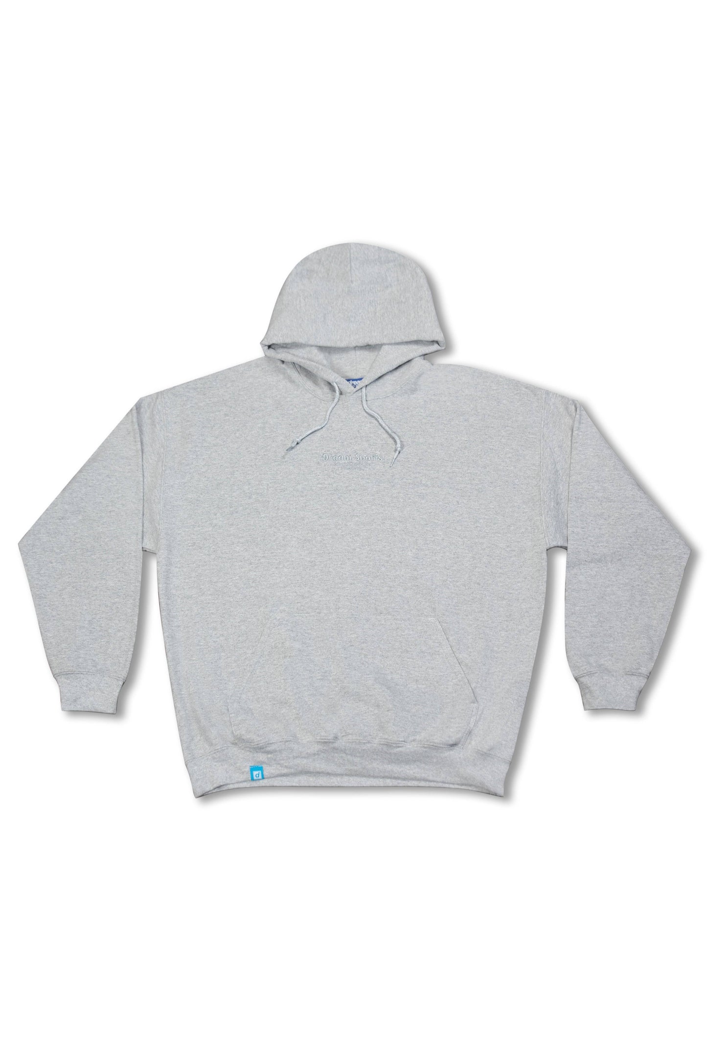 Unisex grey hoodie with Dream Sports tonal logo embroidery, featuring a relaxed fit and heavyweight cotton fabric for casual wear.
