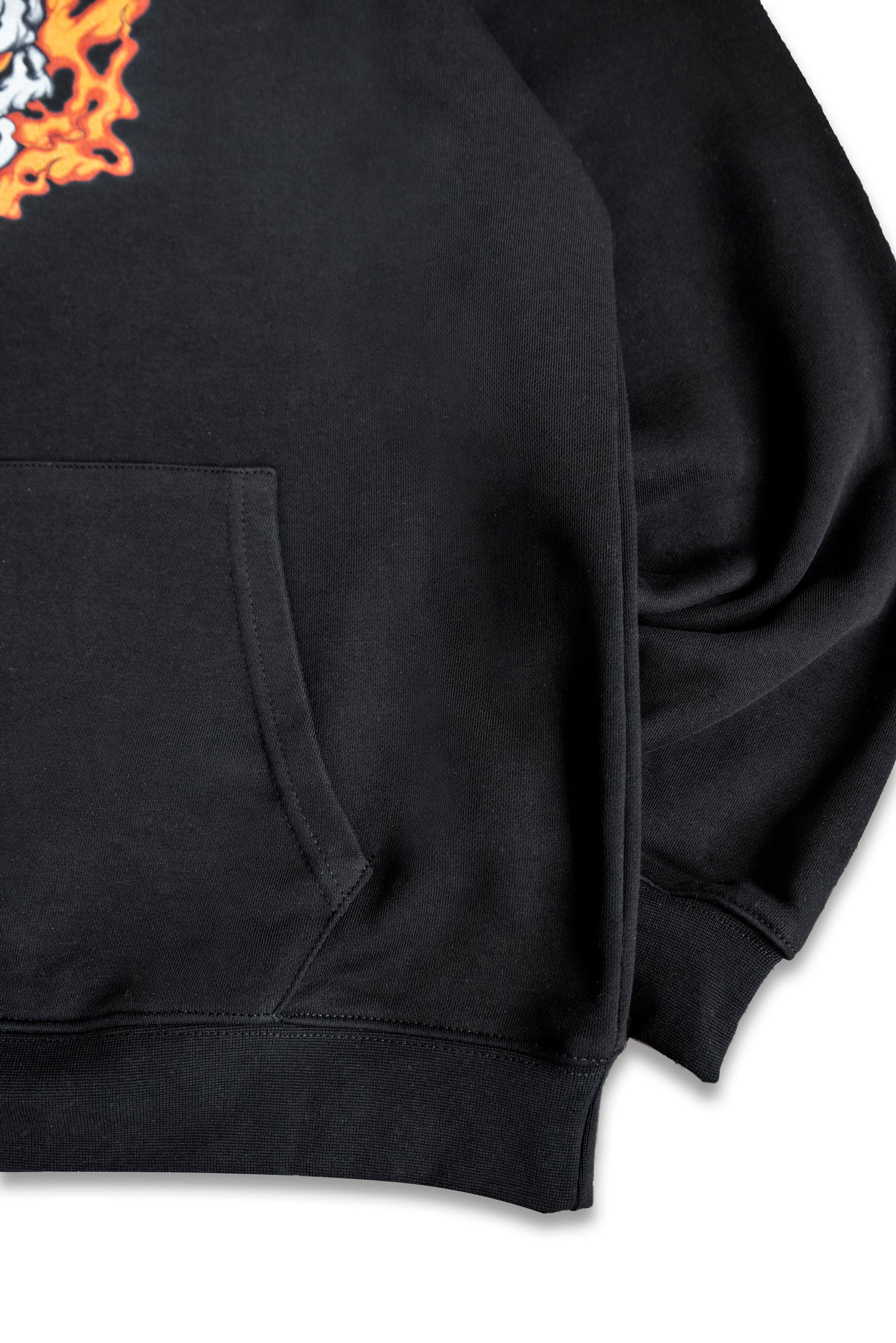 440gsm Heavyweight Black Hoodie with Fire Skull Print