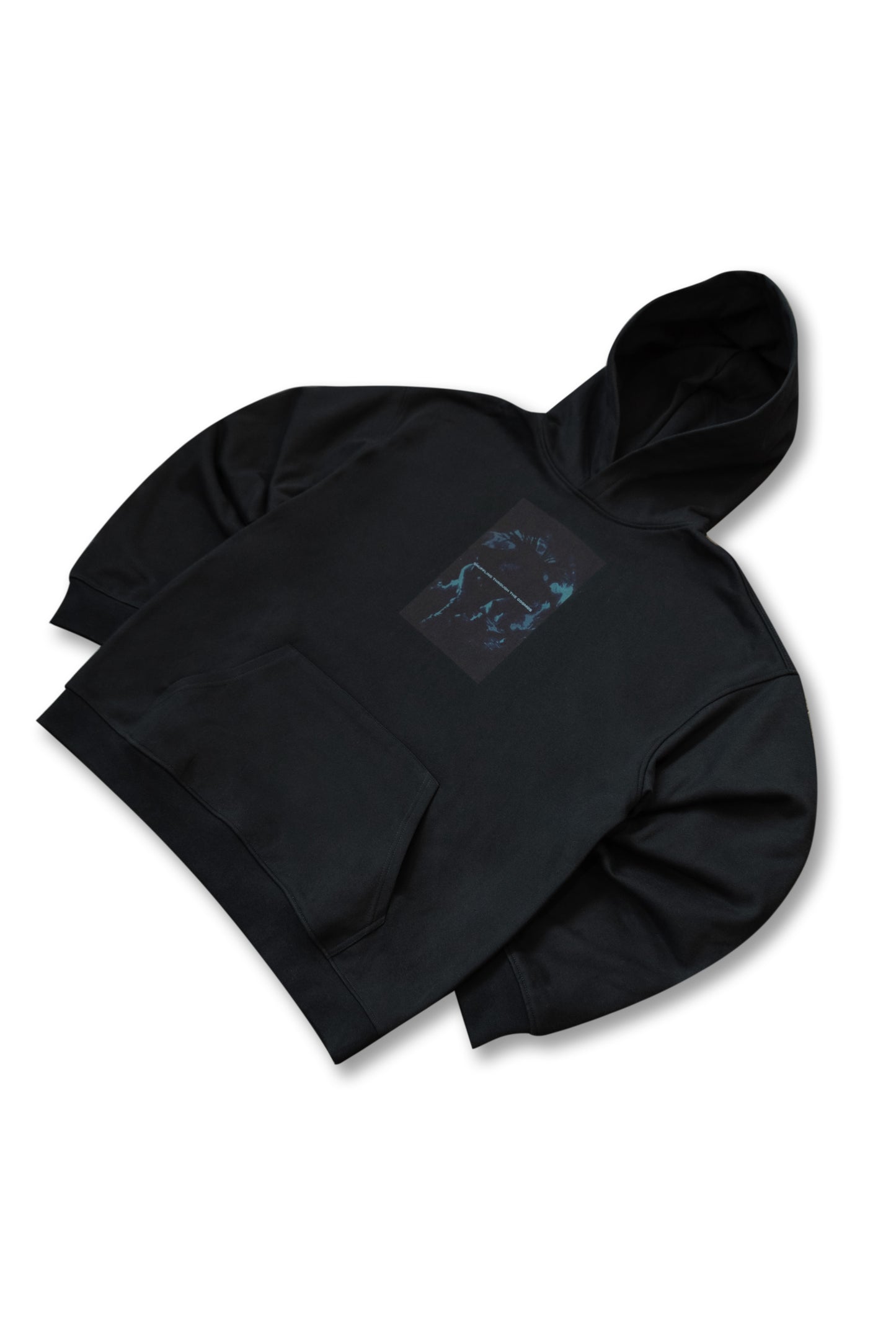 Premium Hoodie in Black Shuffling Through The Cosmos