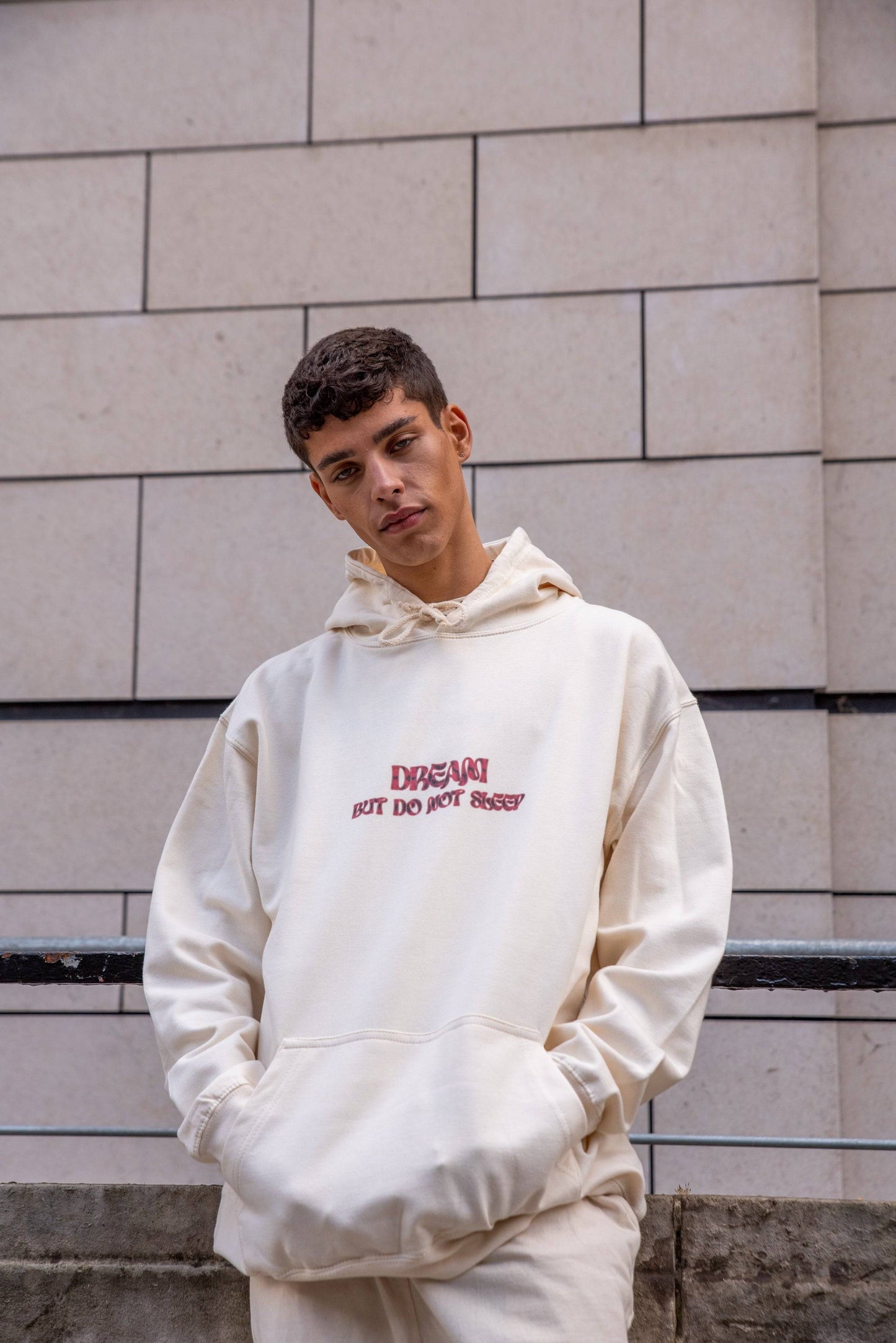 Hoodie in Natural With Cursive Logo Print