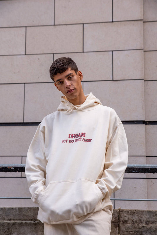 Hoodie in Natural With Cursive Logo Print