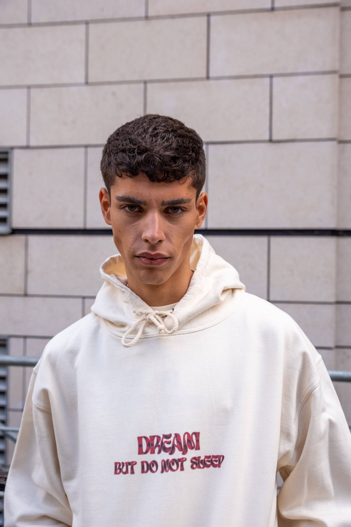 Hoodie in Natural With Cursive Logo Print