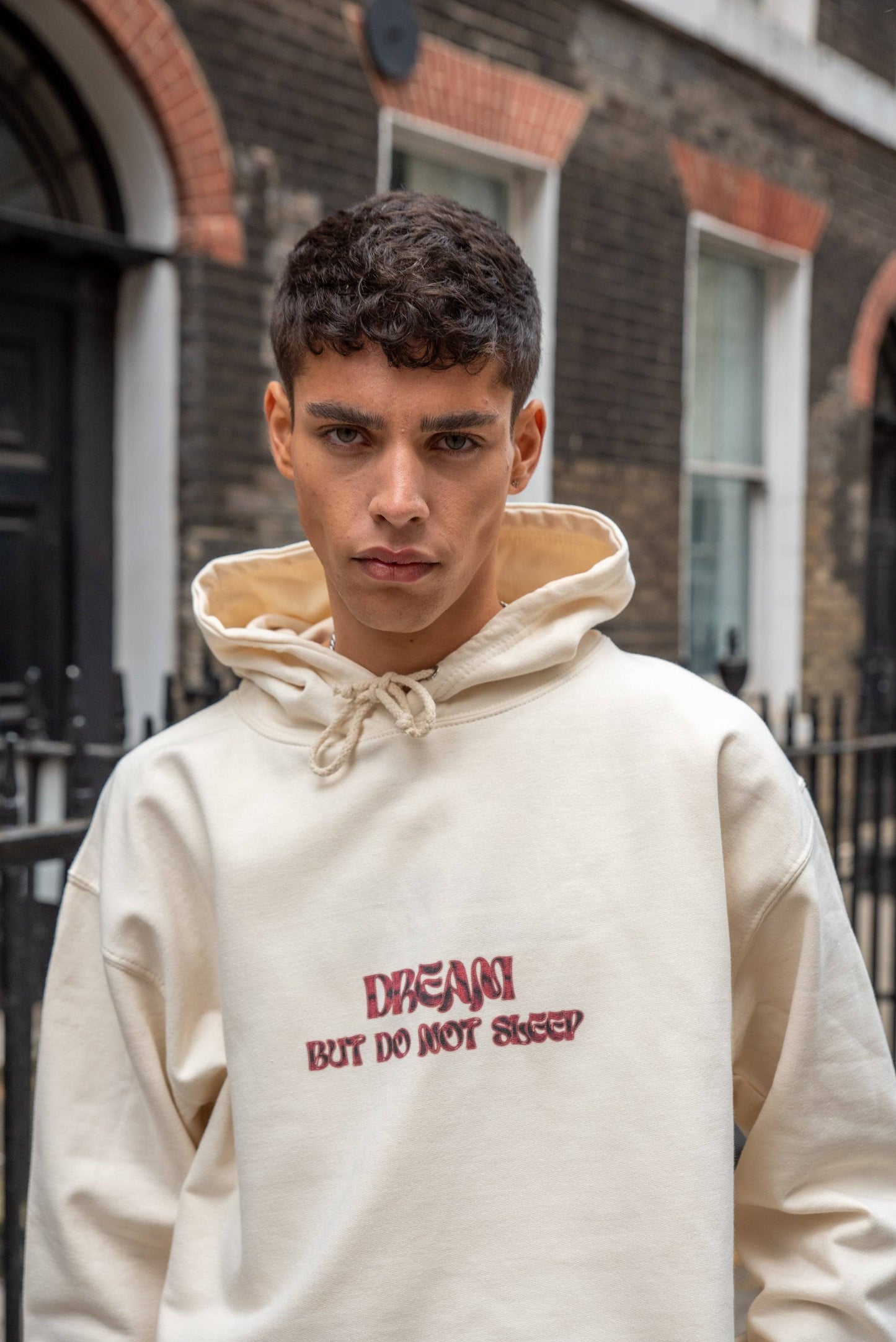 Hoodie in Natural With Cursive Logo Print