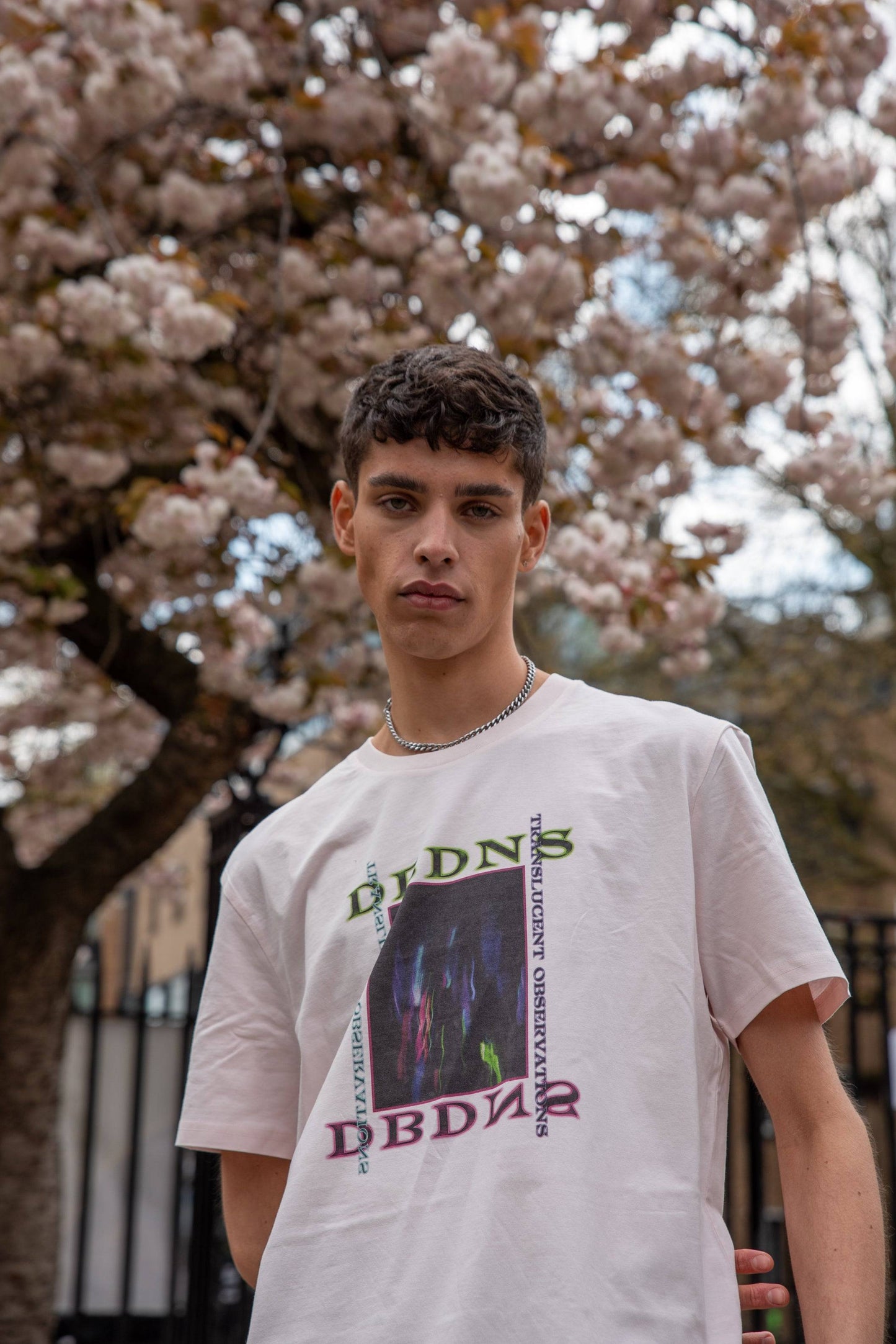 Short Sleeved T-shirt in Candy Pink With Translucent Observations Print