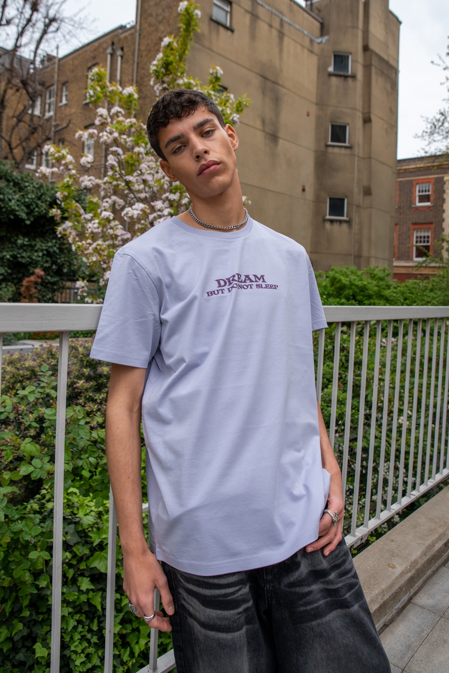 Short Sleeved T-shirt in Lilac With DBDNS Futuristic Logo Print