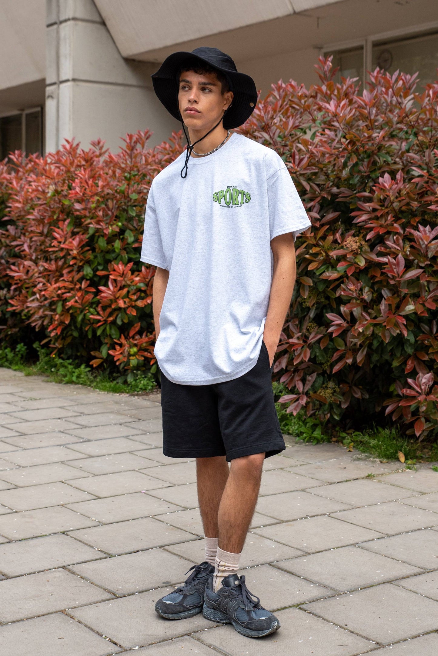 Short Sleeved T-shirt in Heather Grey With Dream Sports Chest Print