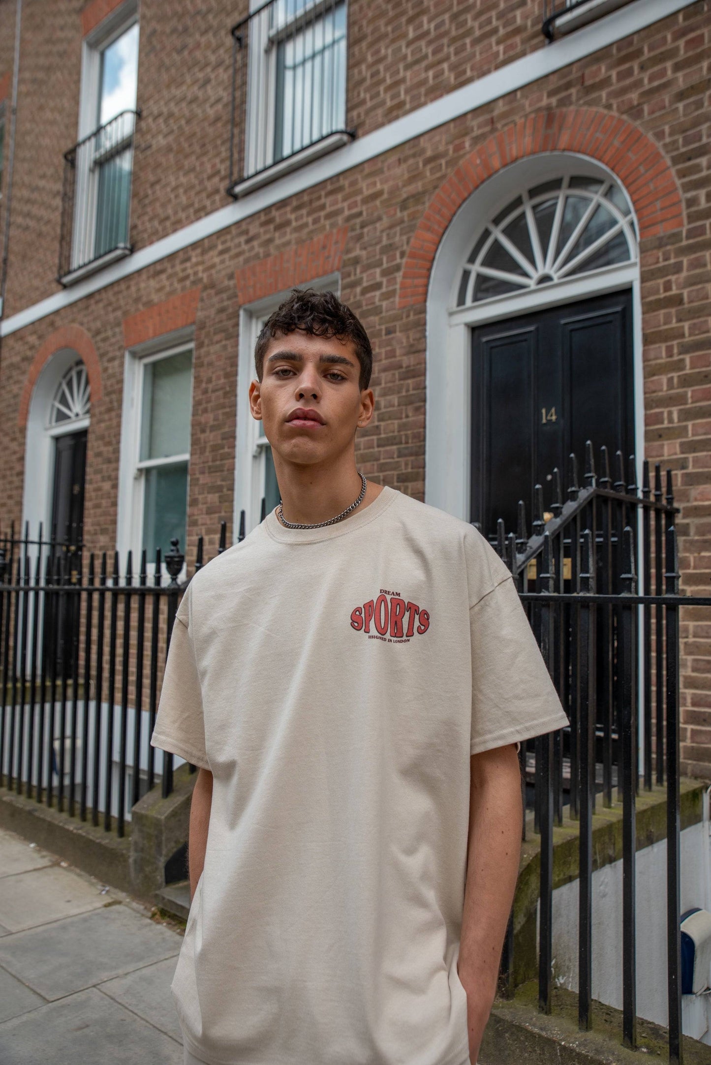 Short Sleeved T-shirt in Natural With Dream Sports Chest Print