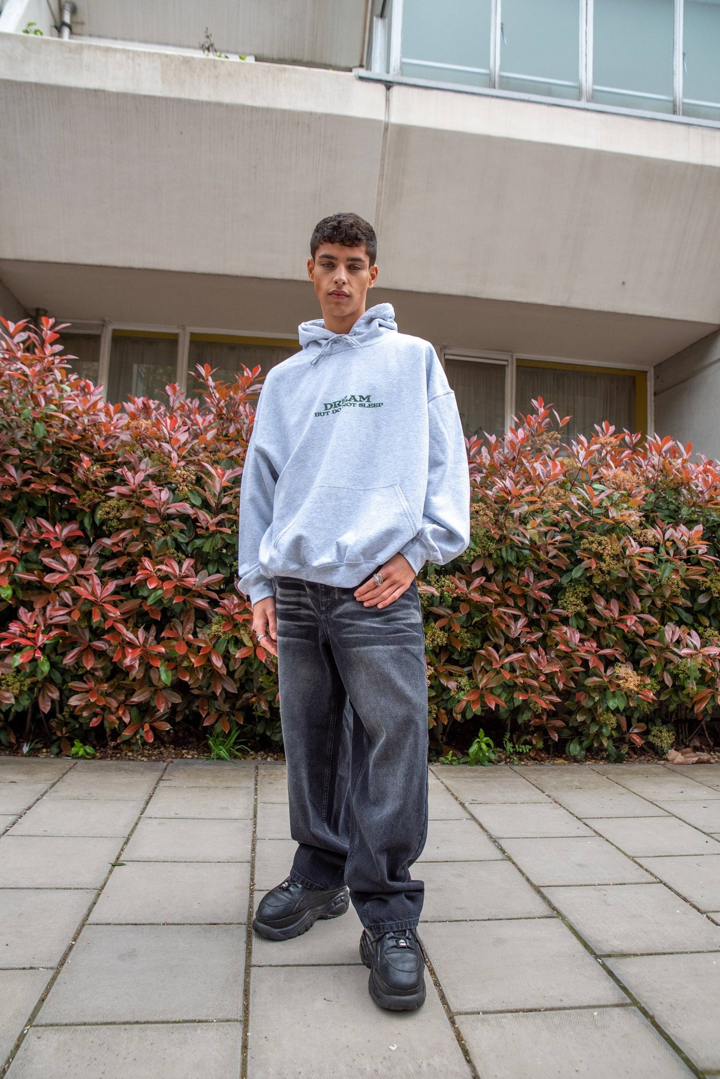 Hoodie in Ash Grey With DBDNS Futuristic Logo Print