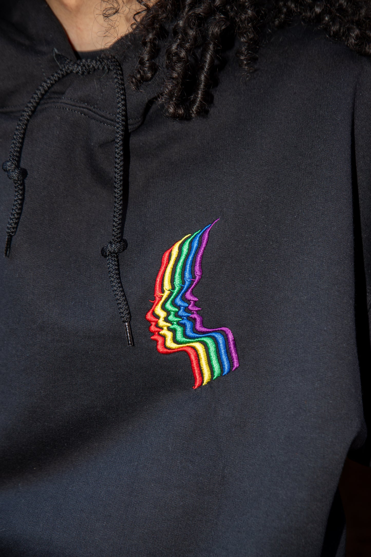 Hoodie in Black with Rainbow Futuristic Embroidery