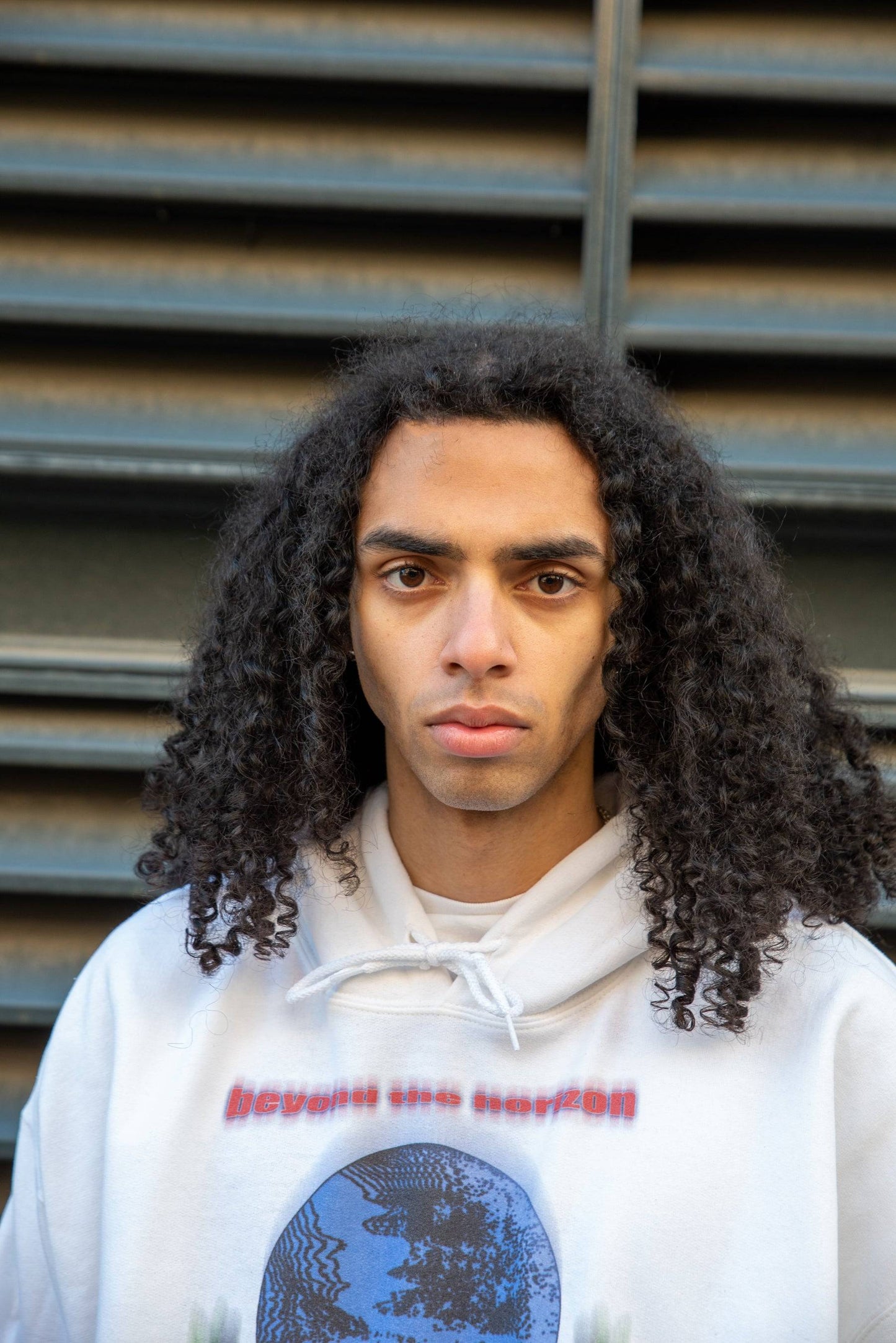 Hoodie in White with Beyond The Horizon Print