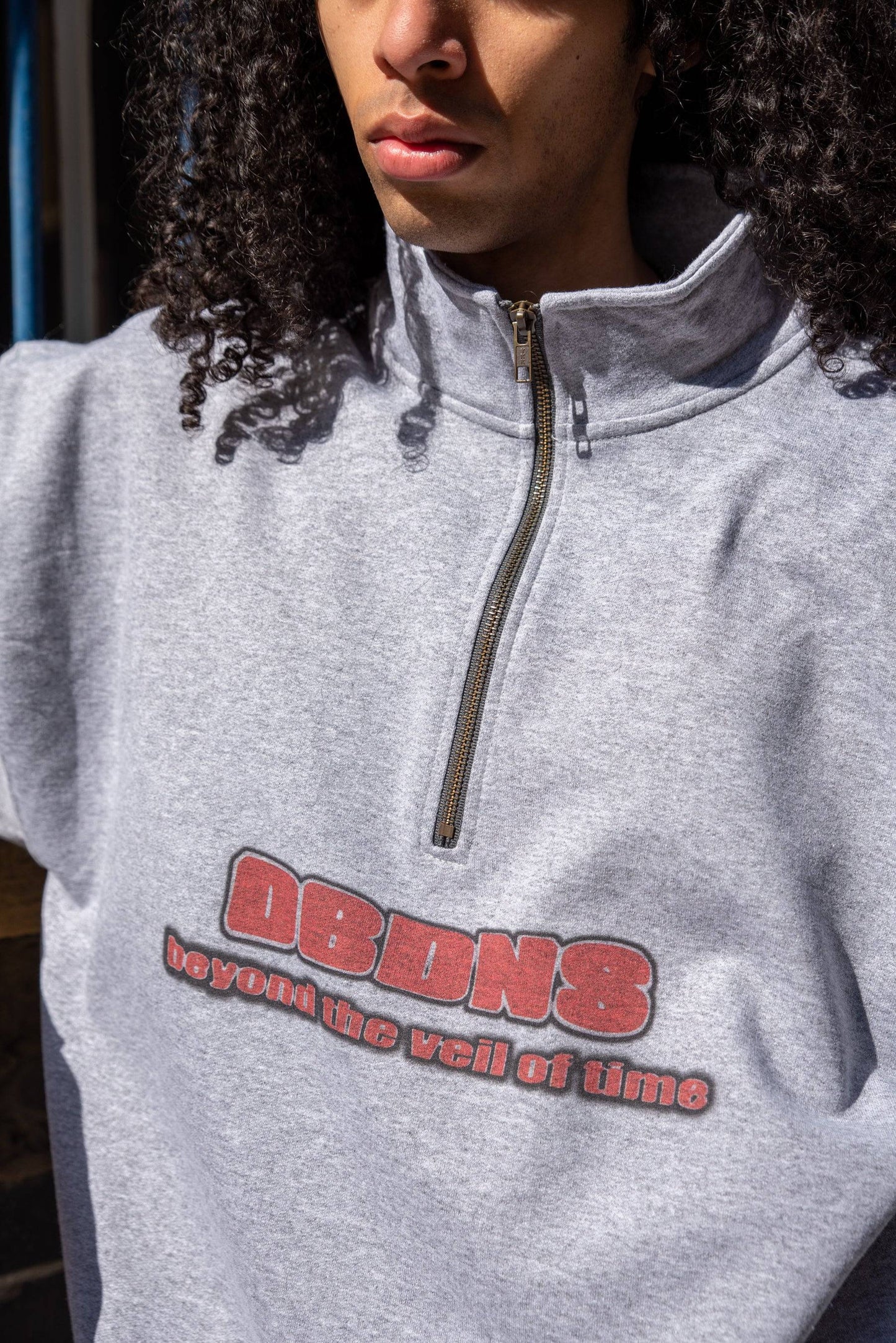 1/4 Zip Sweatshirt in Heather Grey Beyond The Veil Of Time Print