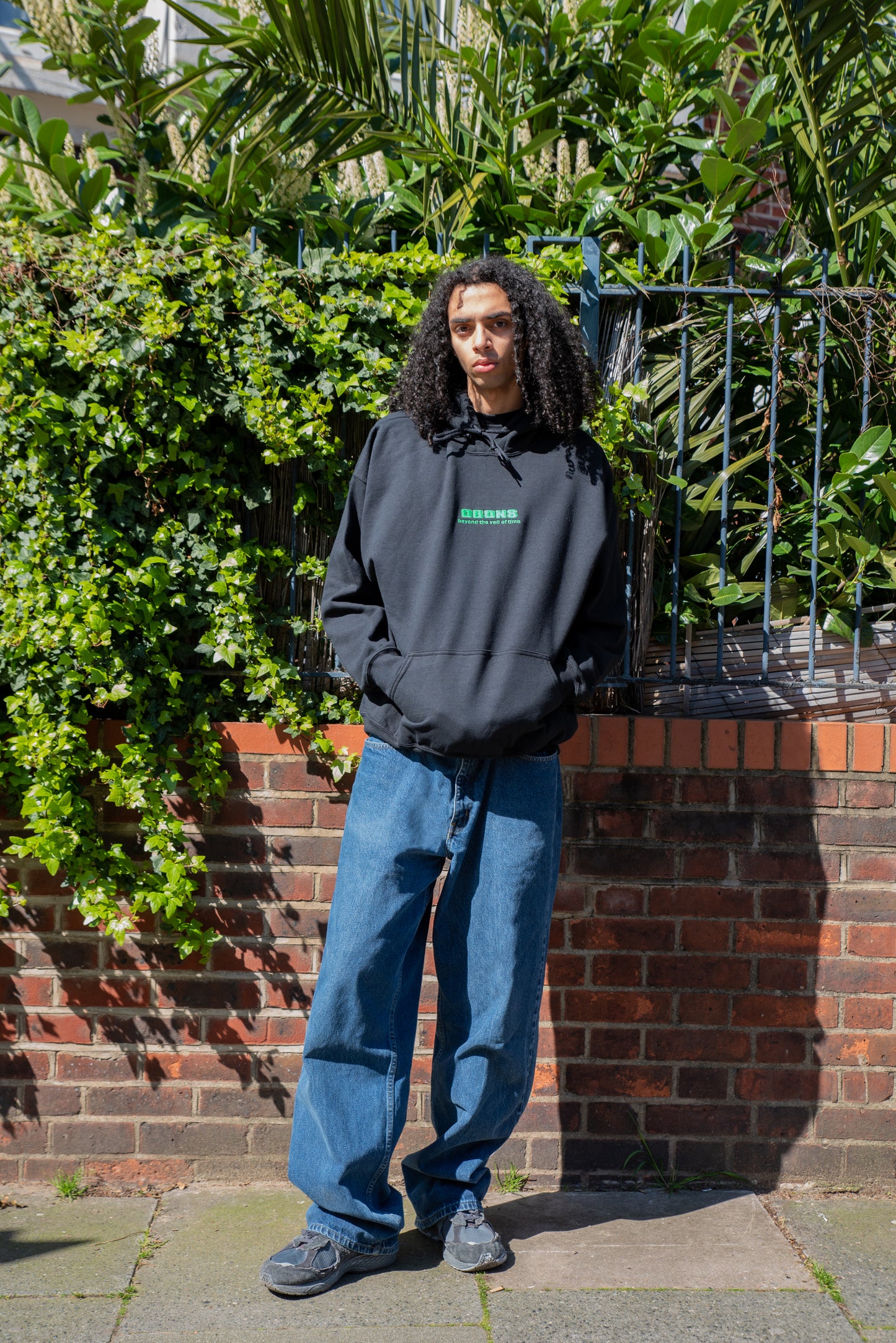 Hoodie in Black with Green Futuristic Logo Embroidery