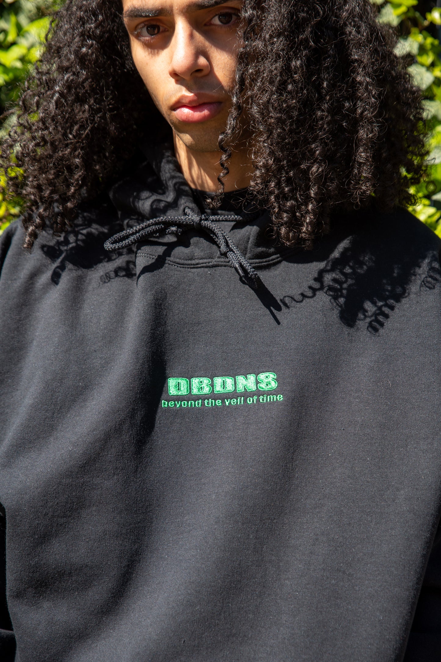 Hoodie in Black with Green Futuristic Logo Embroidery