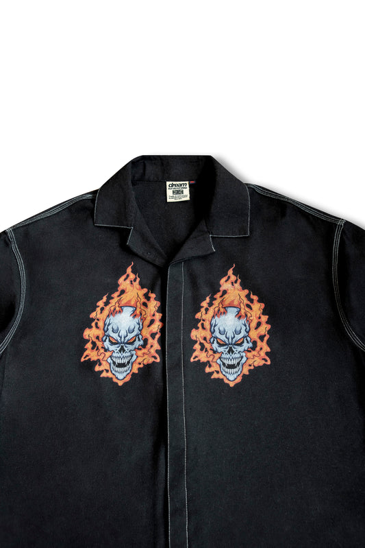 Recycled Cotton Fire Skull Cuban Collar Shirt