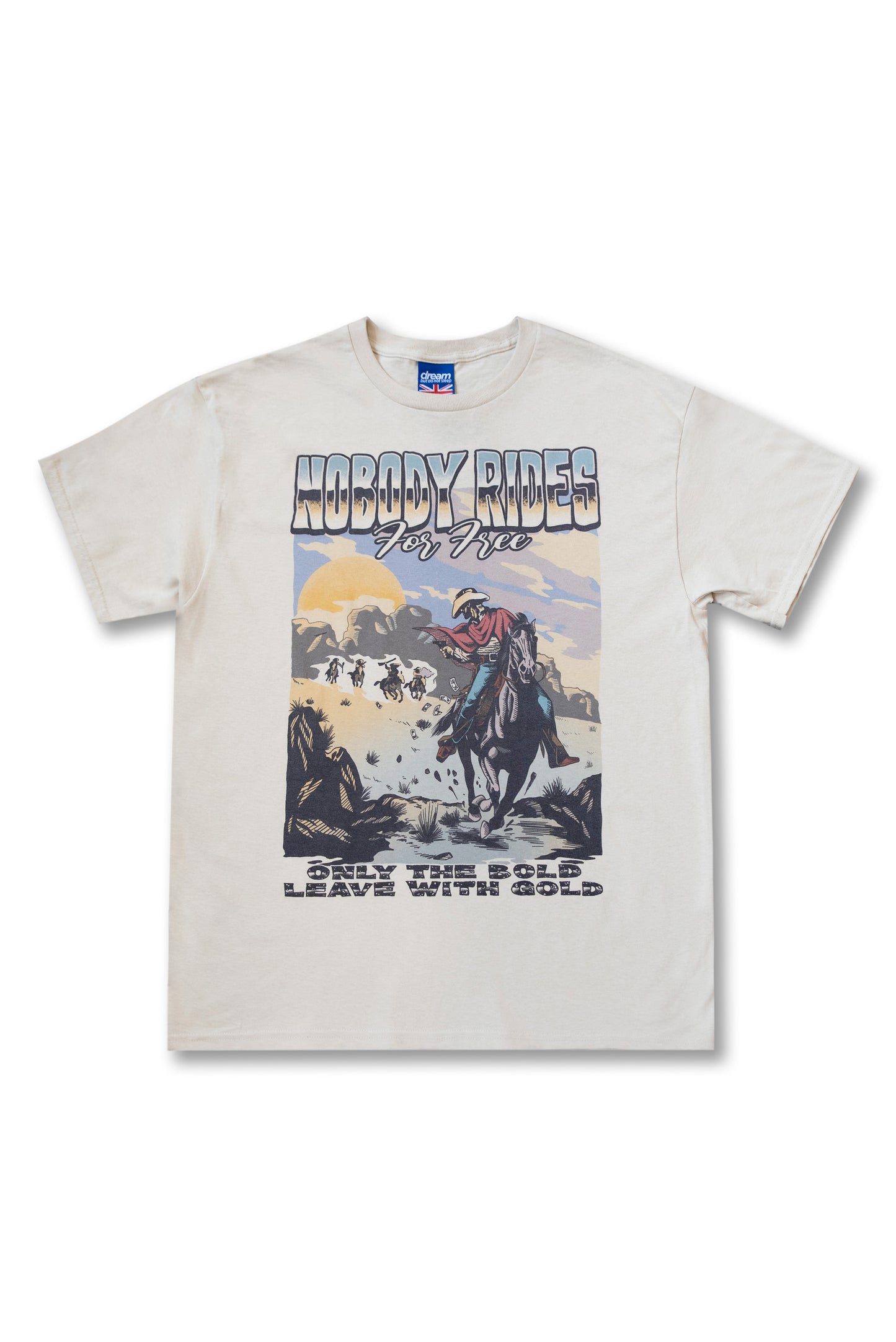 Short Sleeved T-Shirt in Sand with Cowboy Western Print