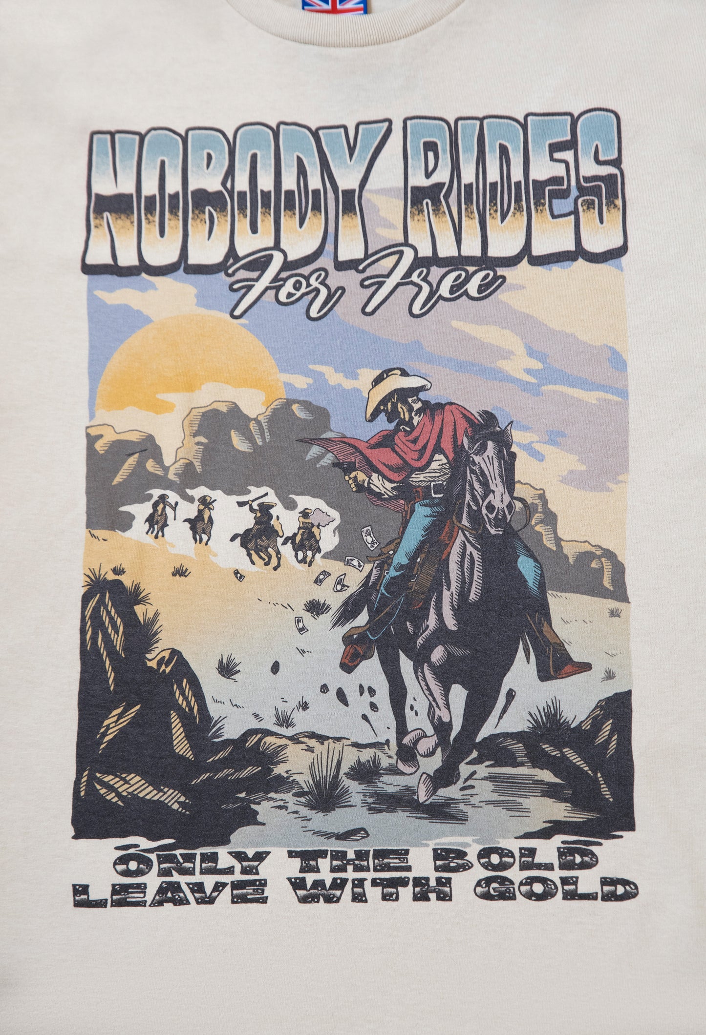 Short Sleeved T-Shirt in Sand with Cowboy Western Print