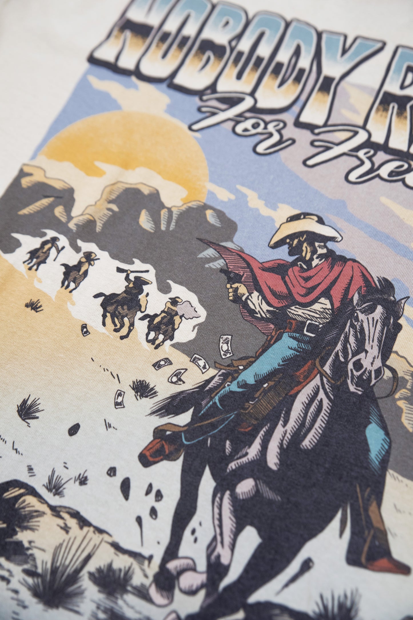 Short Sleeved T-Shirt in Sand with Cowboy Western Print
