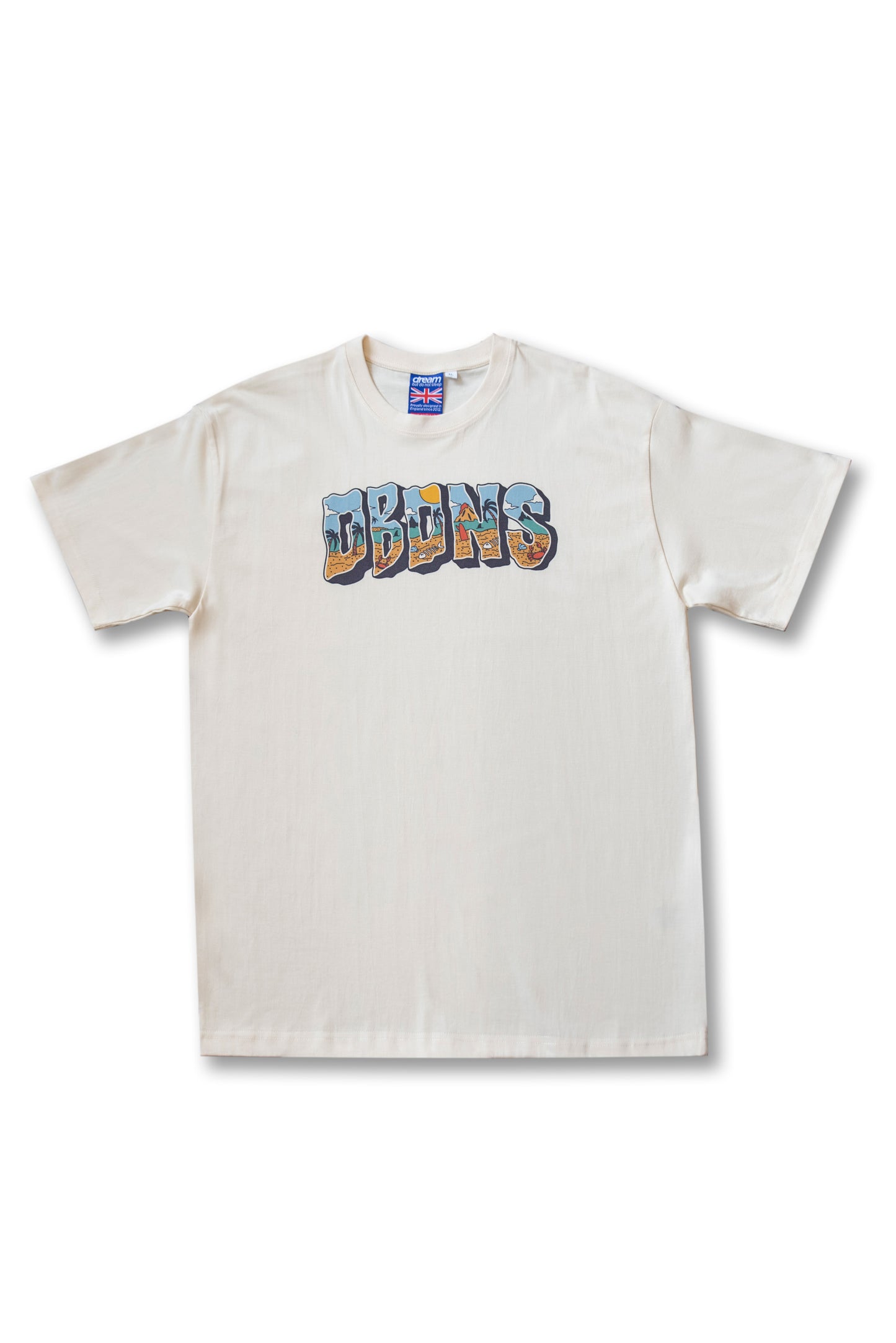 Premium Short Sleeved T-Shirt in Natural with Beach Logo Print