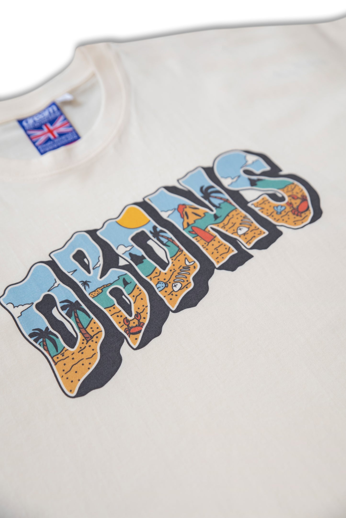Premium Short Sleeved T-Shirt in Natural with Beach Logo Print