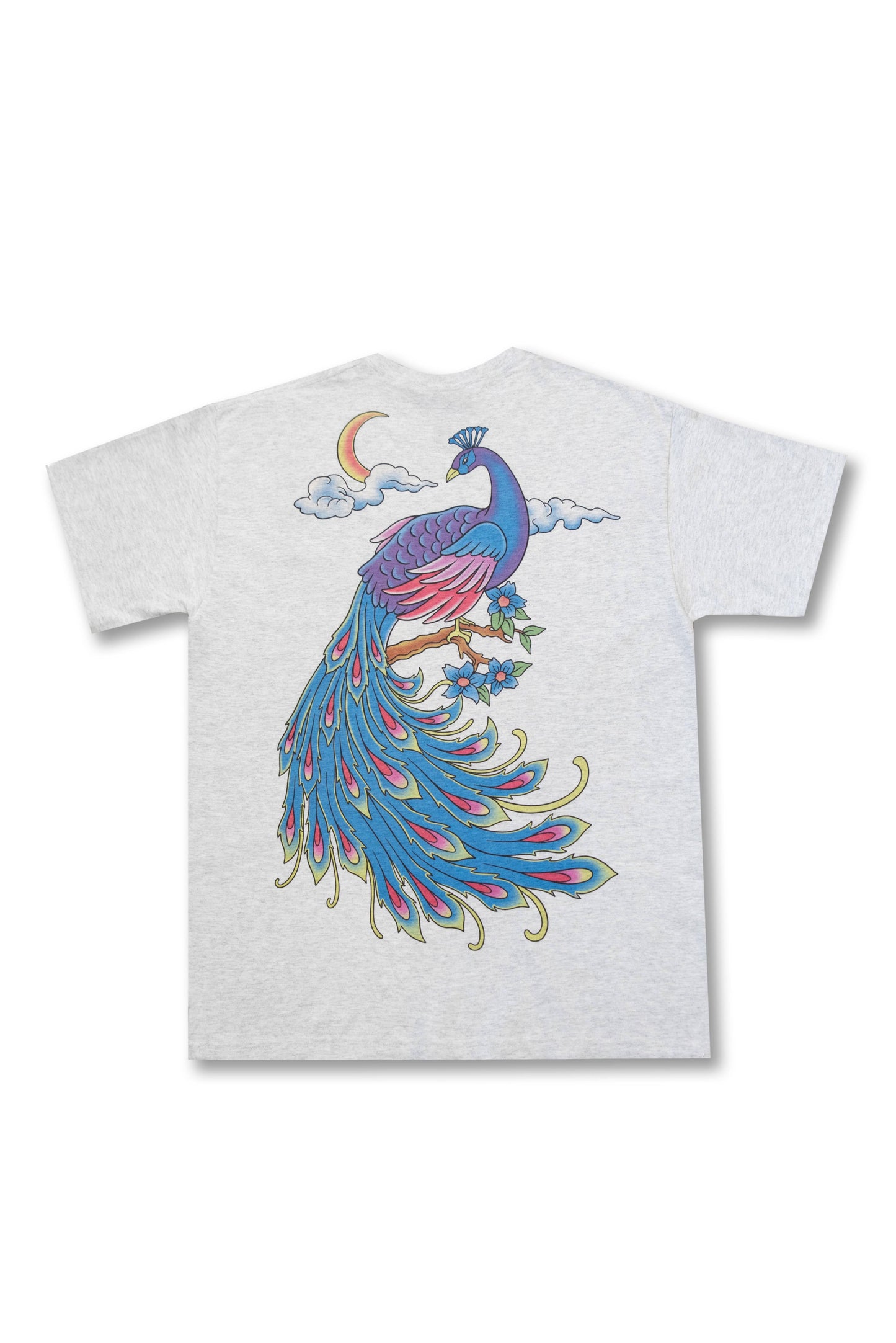 Short Sleeved T-Shirt in Ash Grey with Peacock Print