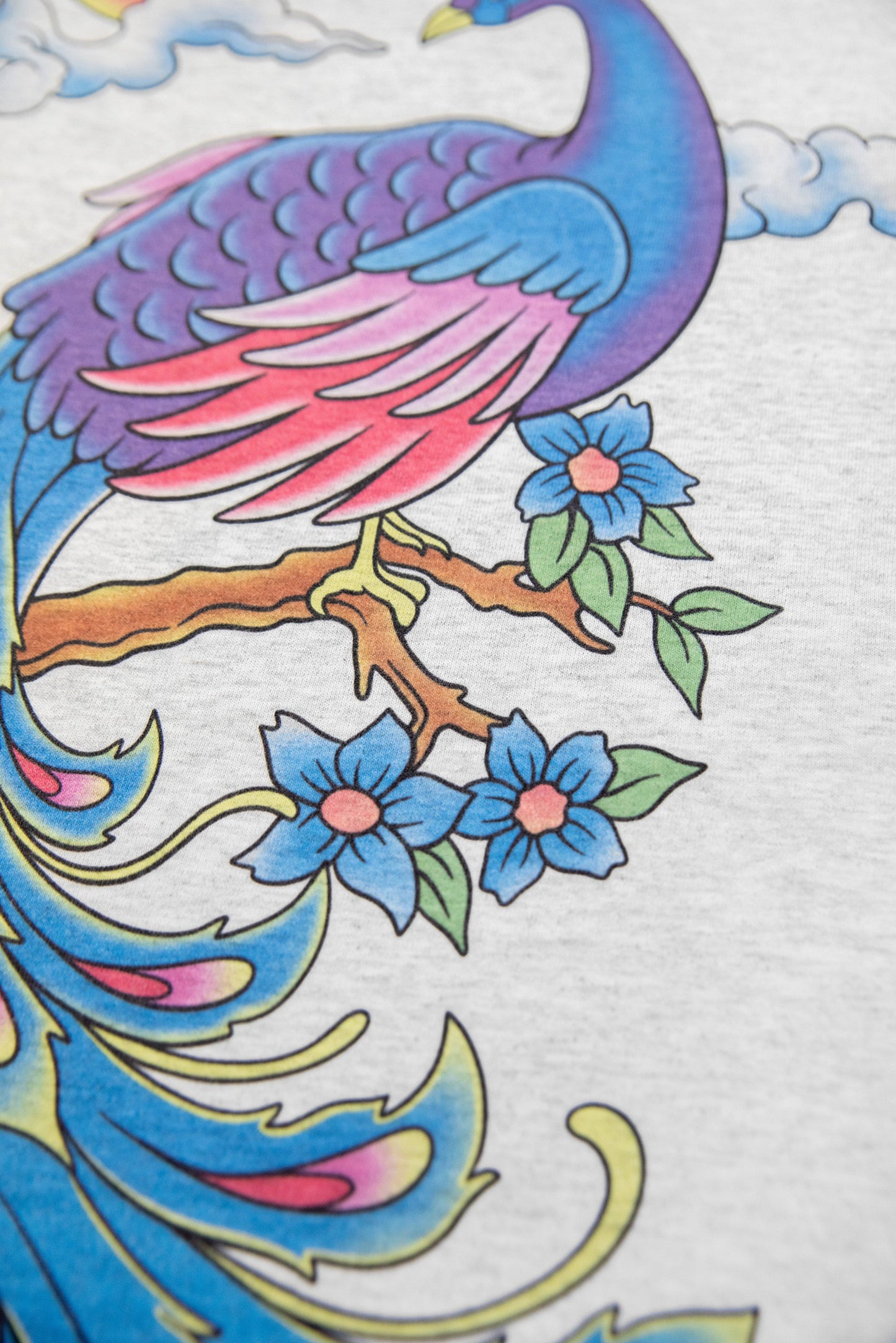 Short Sleeved T-Shirt in Ash Grey with Peacock Print