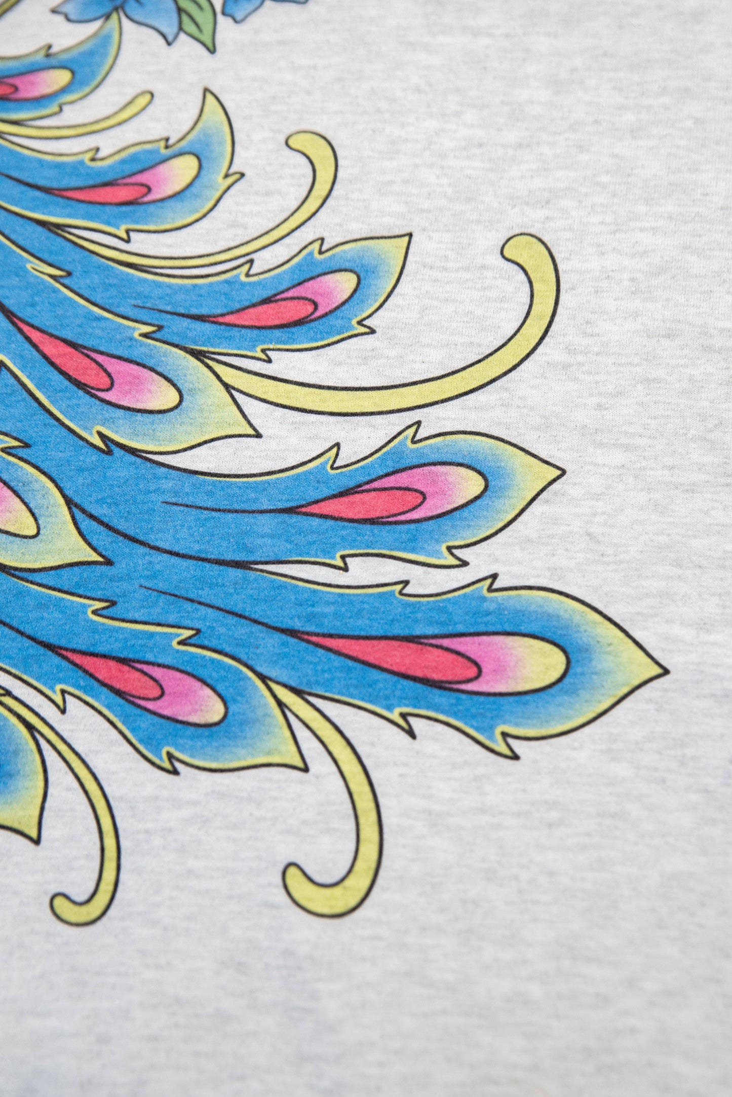 Short Sleeved T-Shirt in Ash Grey with Peacock Print