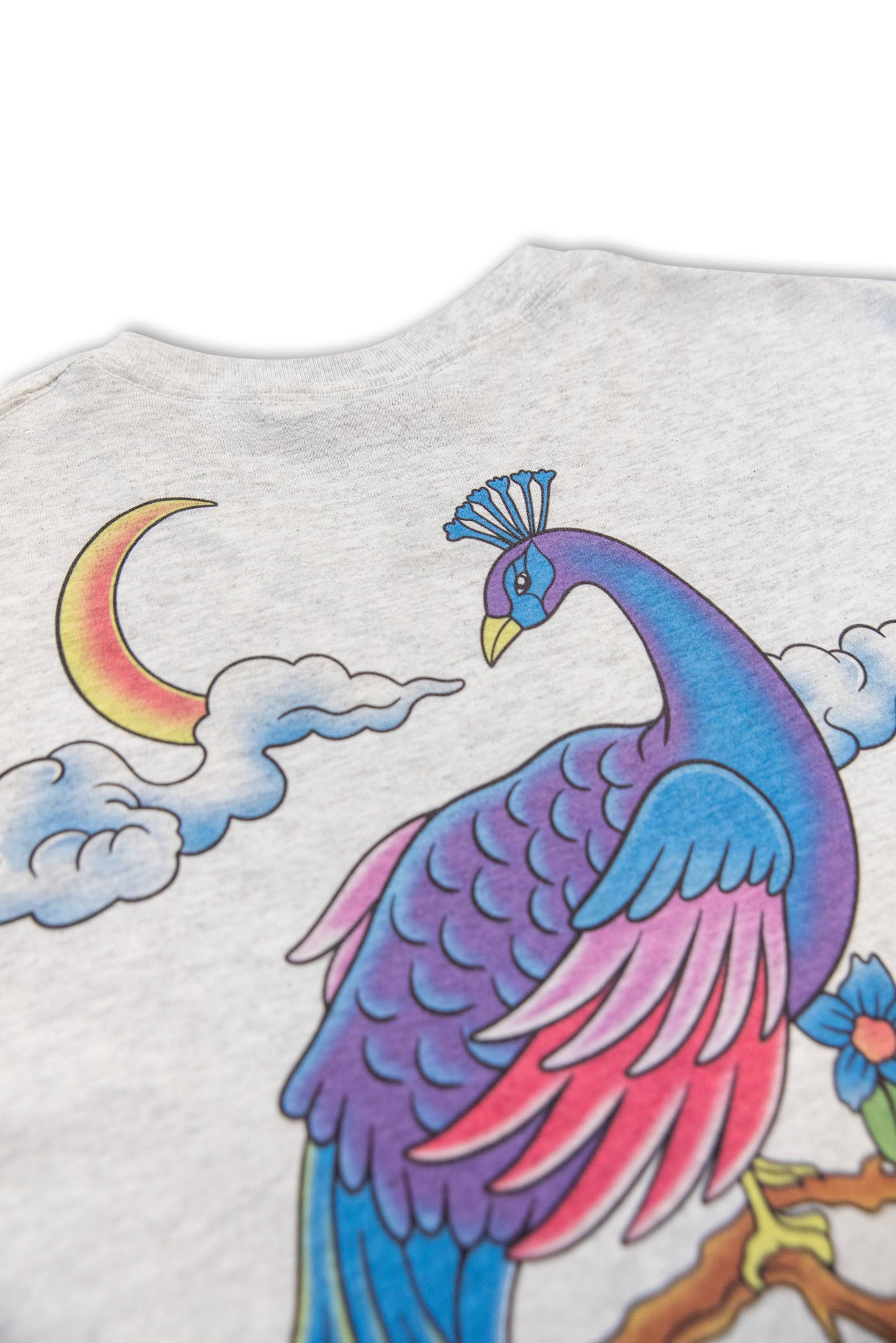 Short Sleeved T-Shirt in Ash Grey with Peacock Print