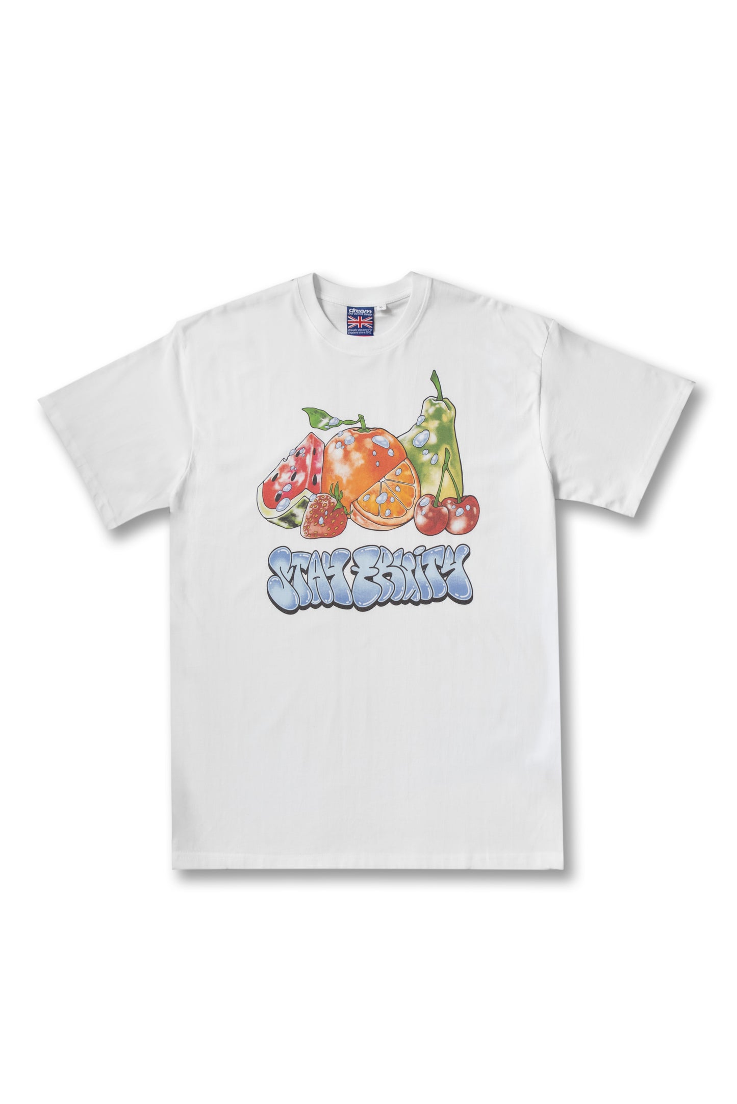 Premium Short Sleeved T-Shirt in White with Stay Fruity Print