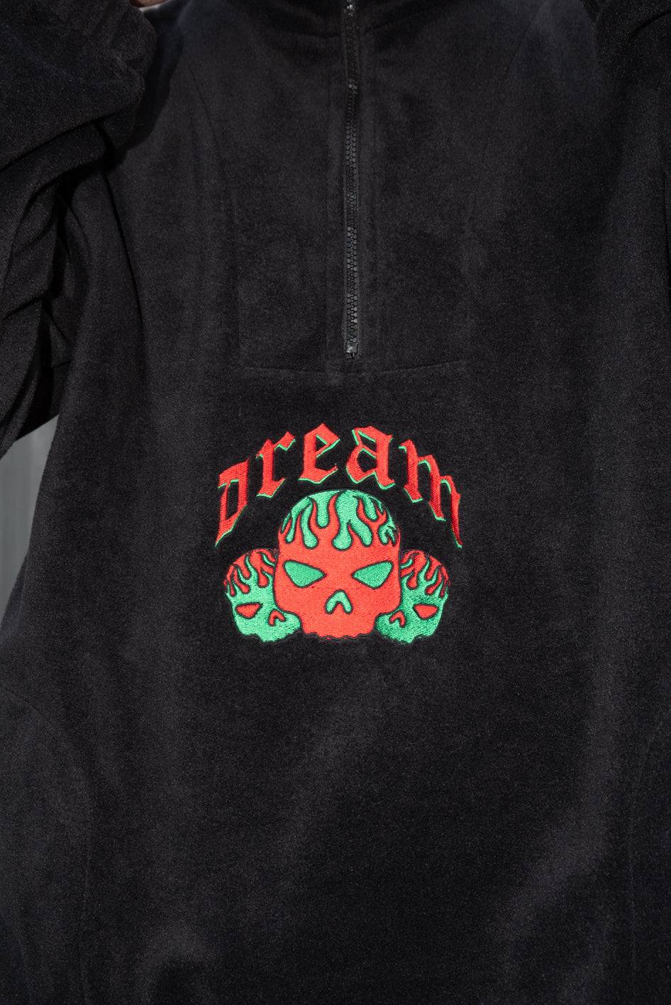 Fleece in Black with Flaming Skull Embroidery