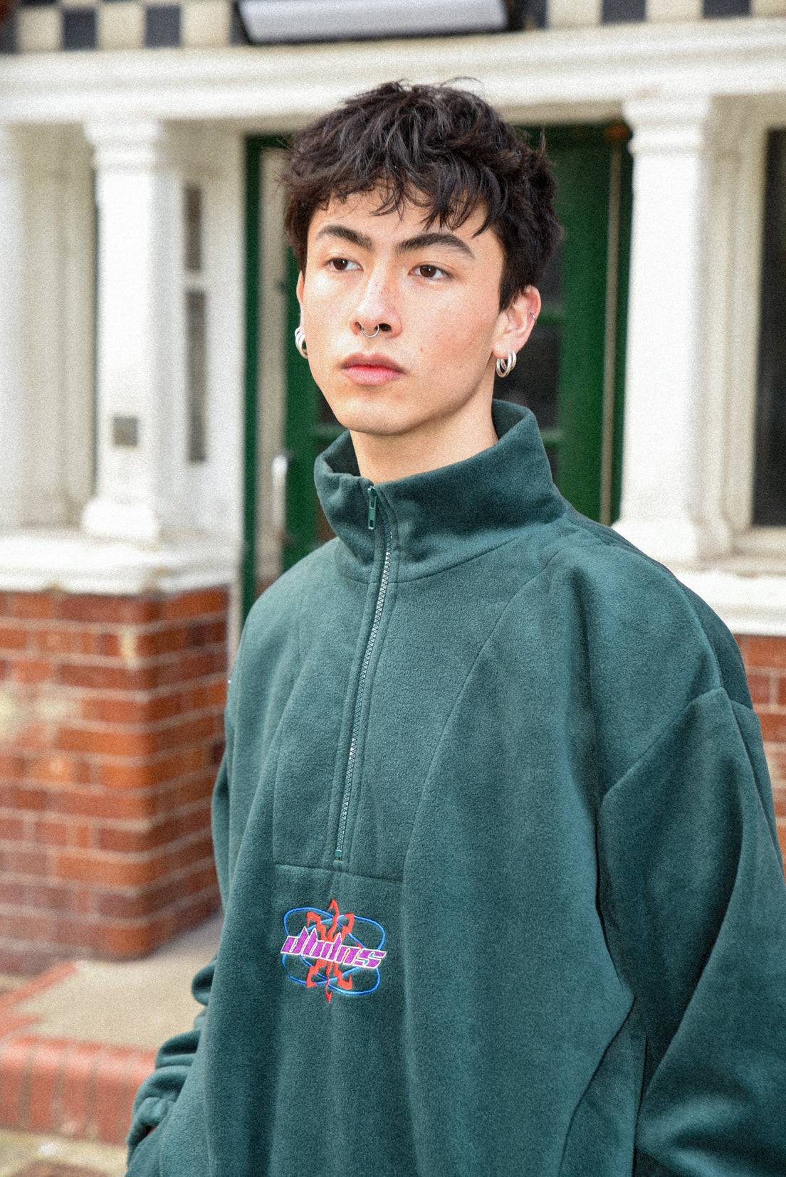 Fleece in Forest Green with Futuristic Logo Embroidery