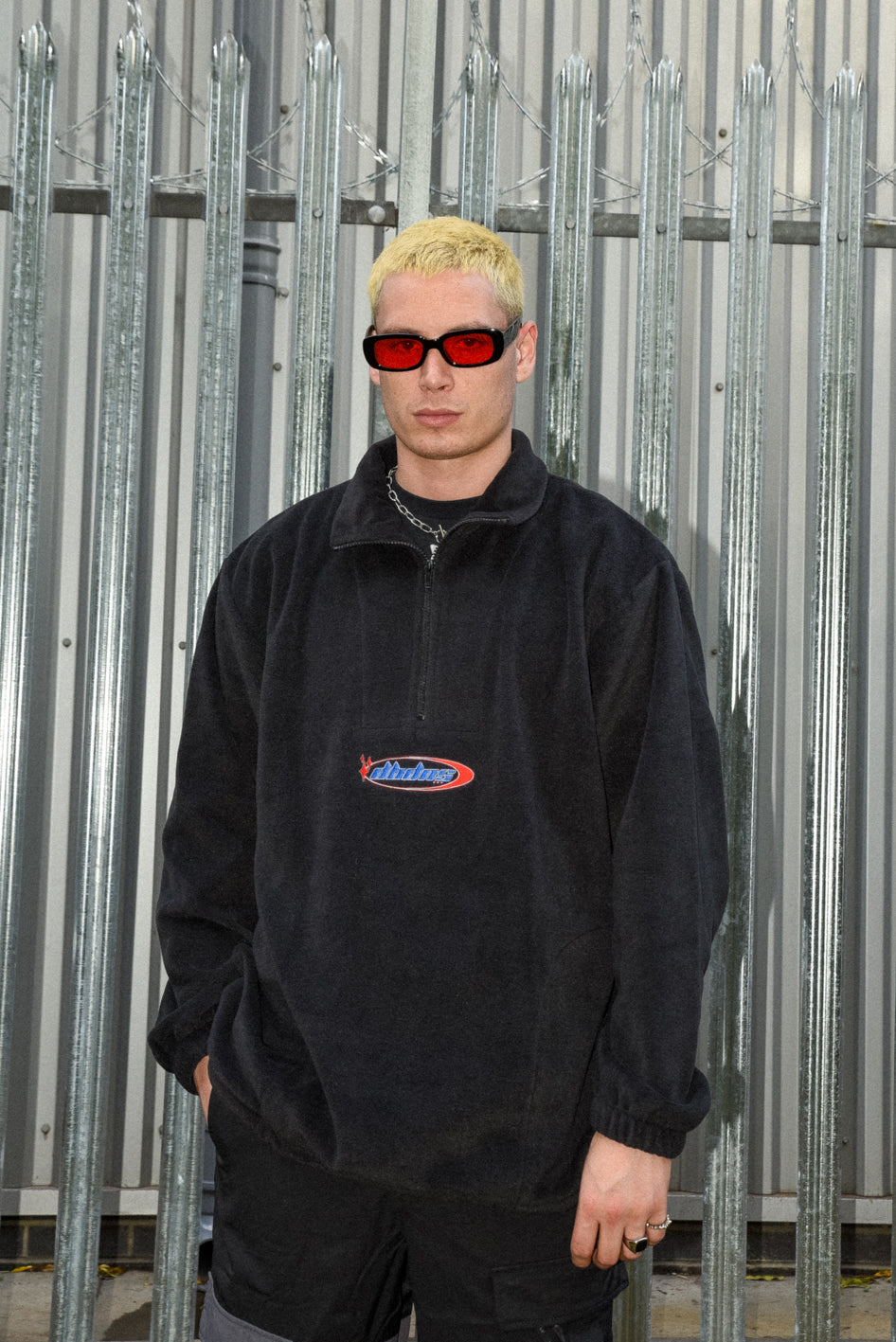 Fleece in Black with Futuristic Logo Embroidery