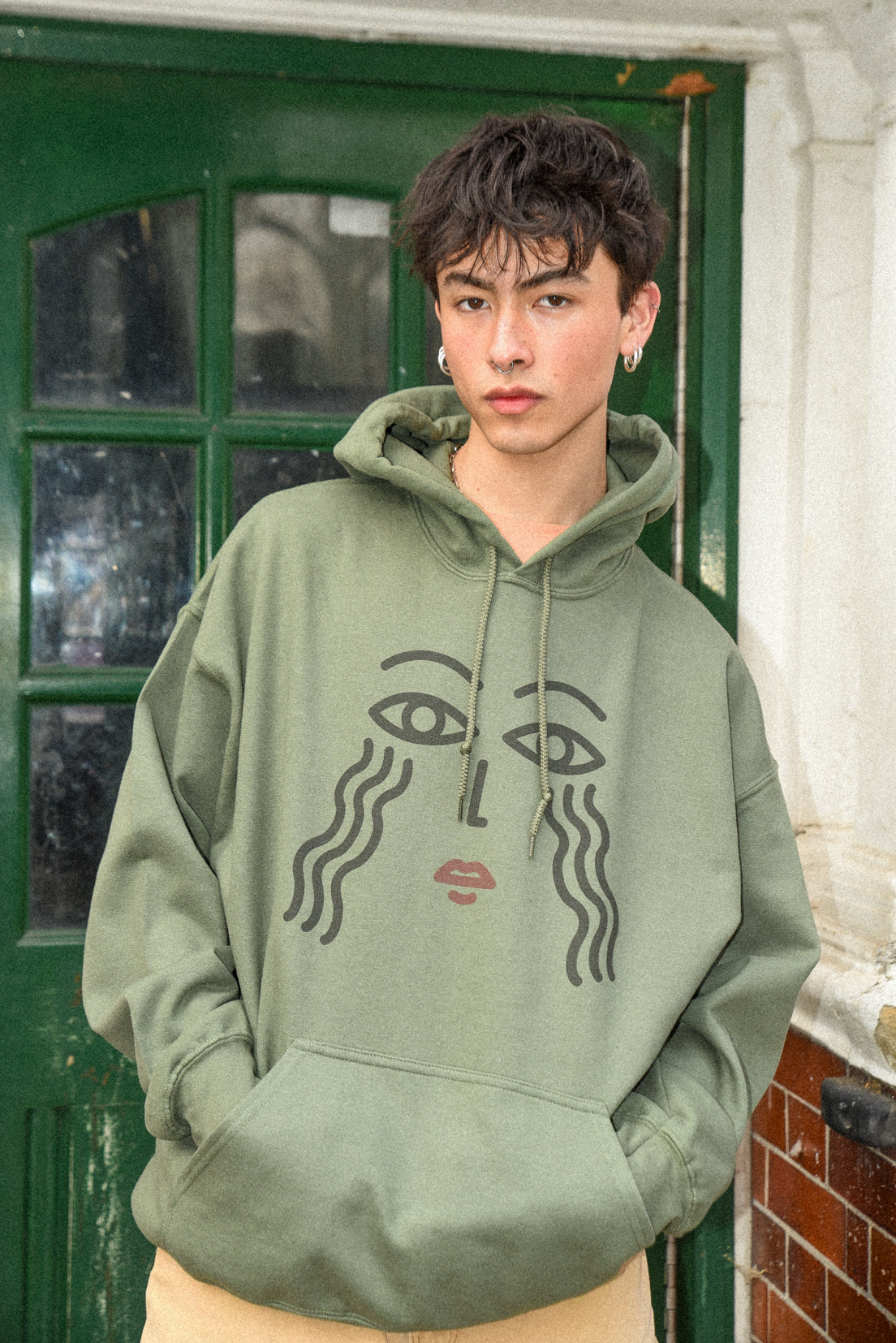 Hoodie in Military Green with Athena Print