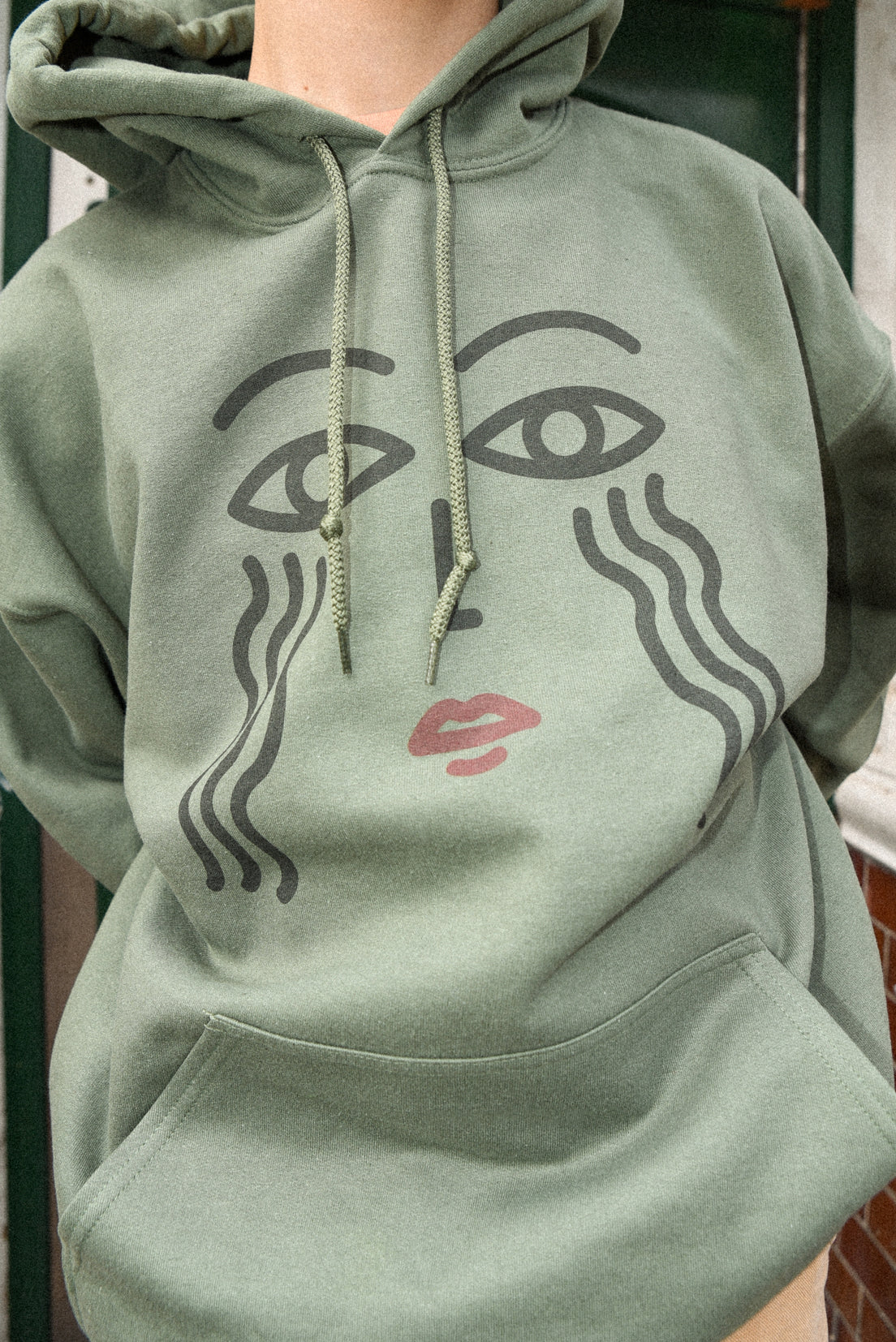 Hoodie in Military Green with Athena Print