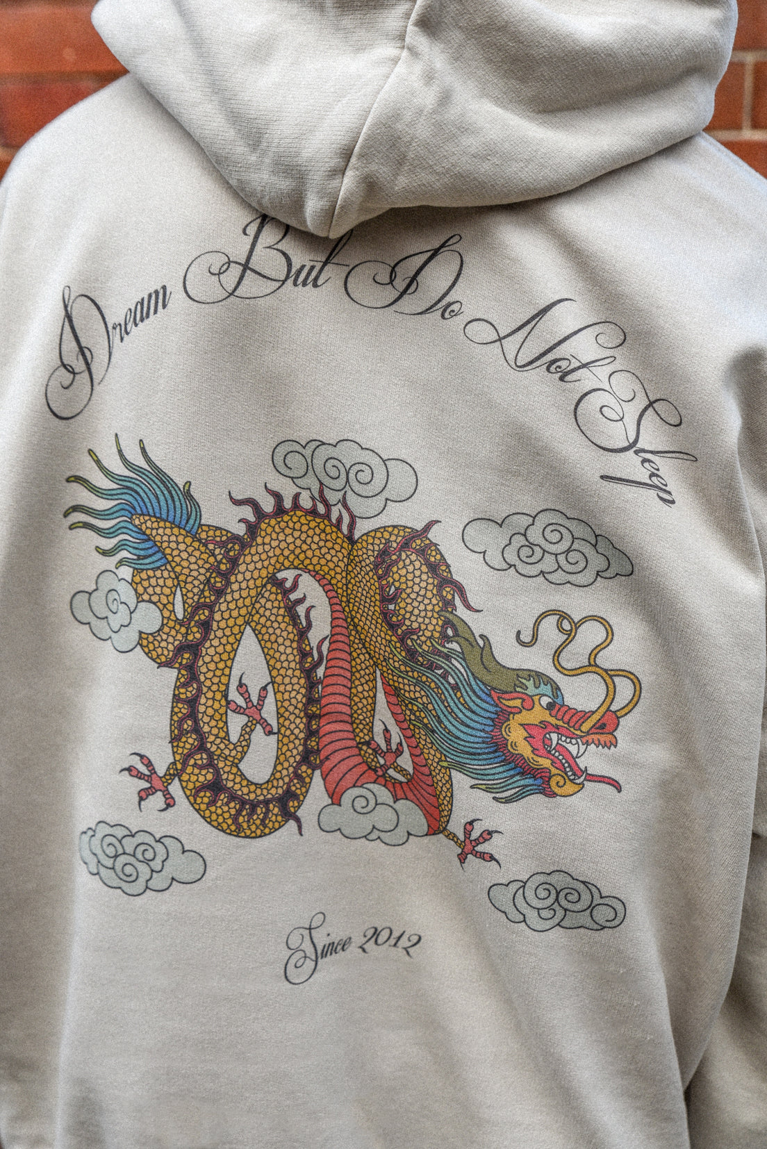 Hoodie in Sand with Chinese Dragon Print