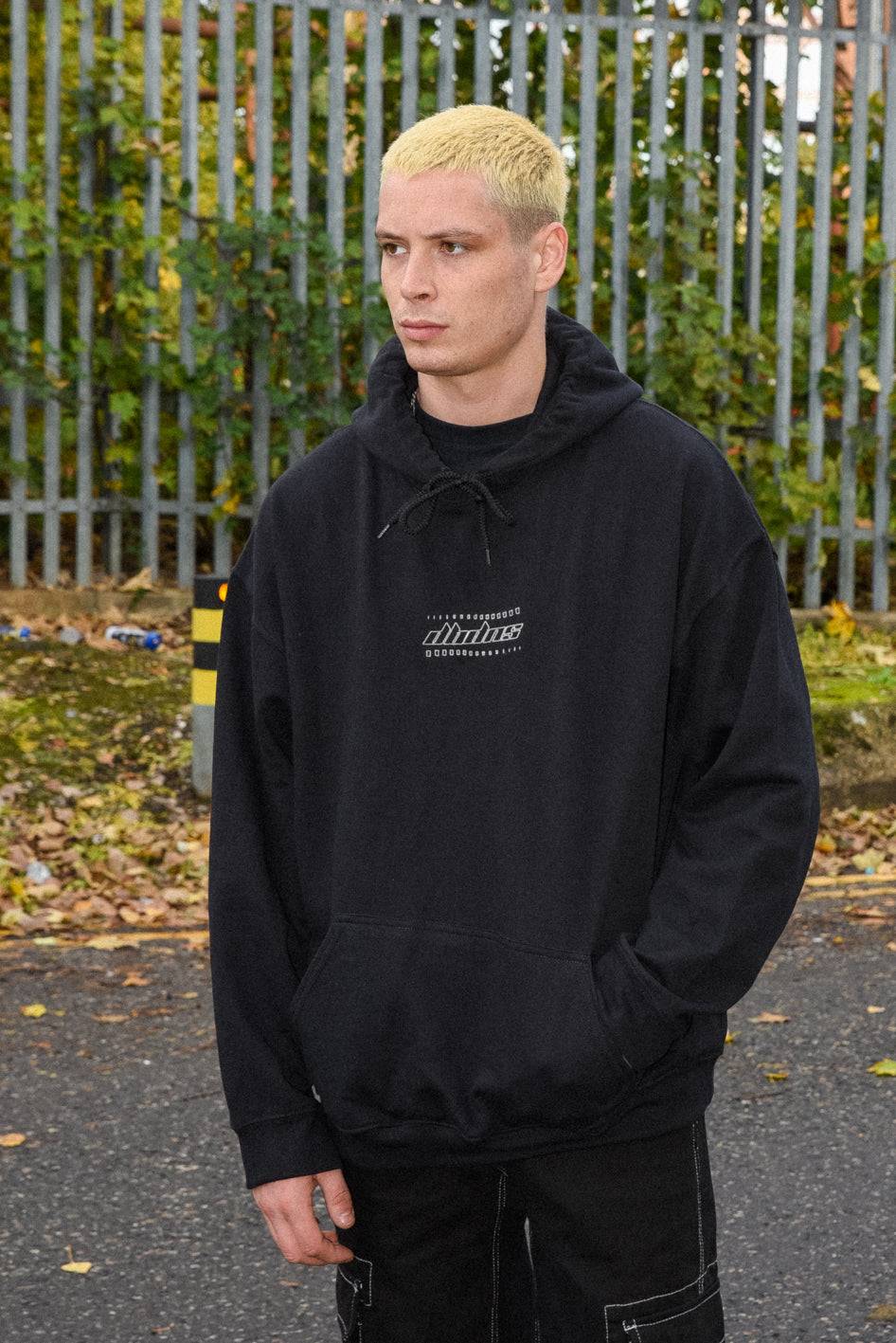 Hoodie in Black with DBDNS Futuristic Logo Embroidery